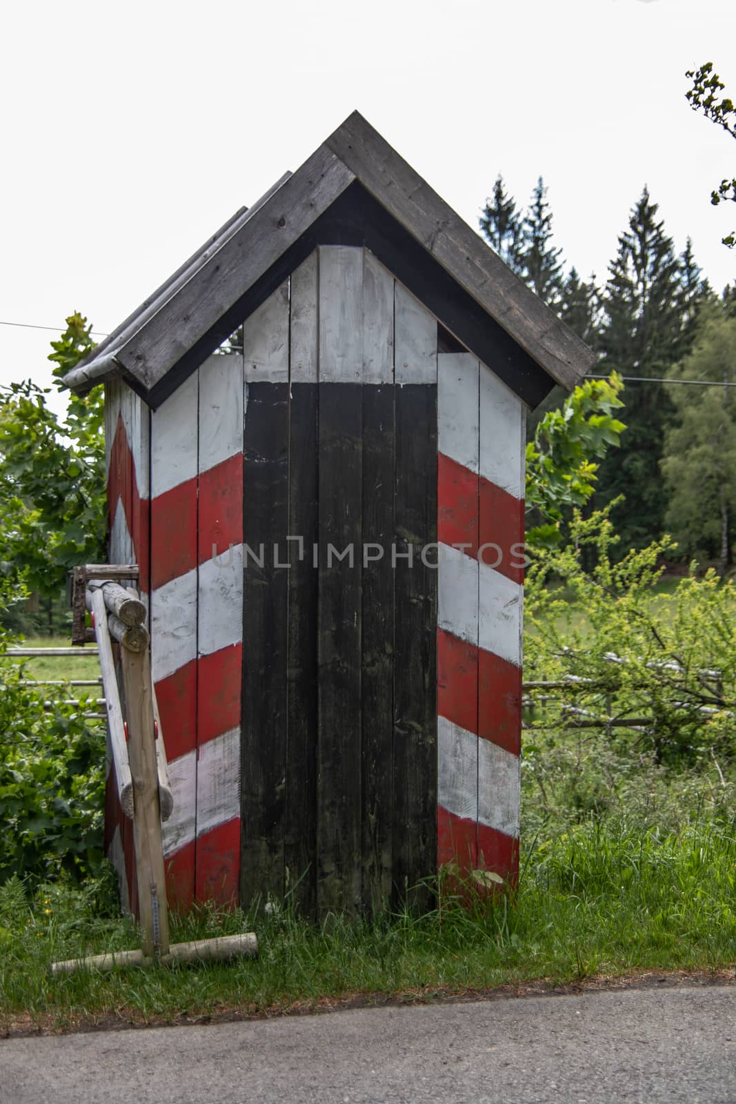 red and white striped guard house for border guards