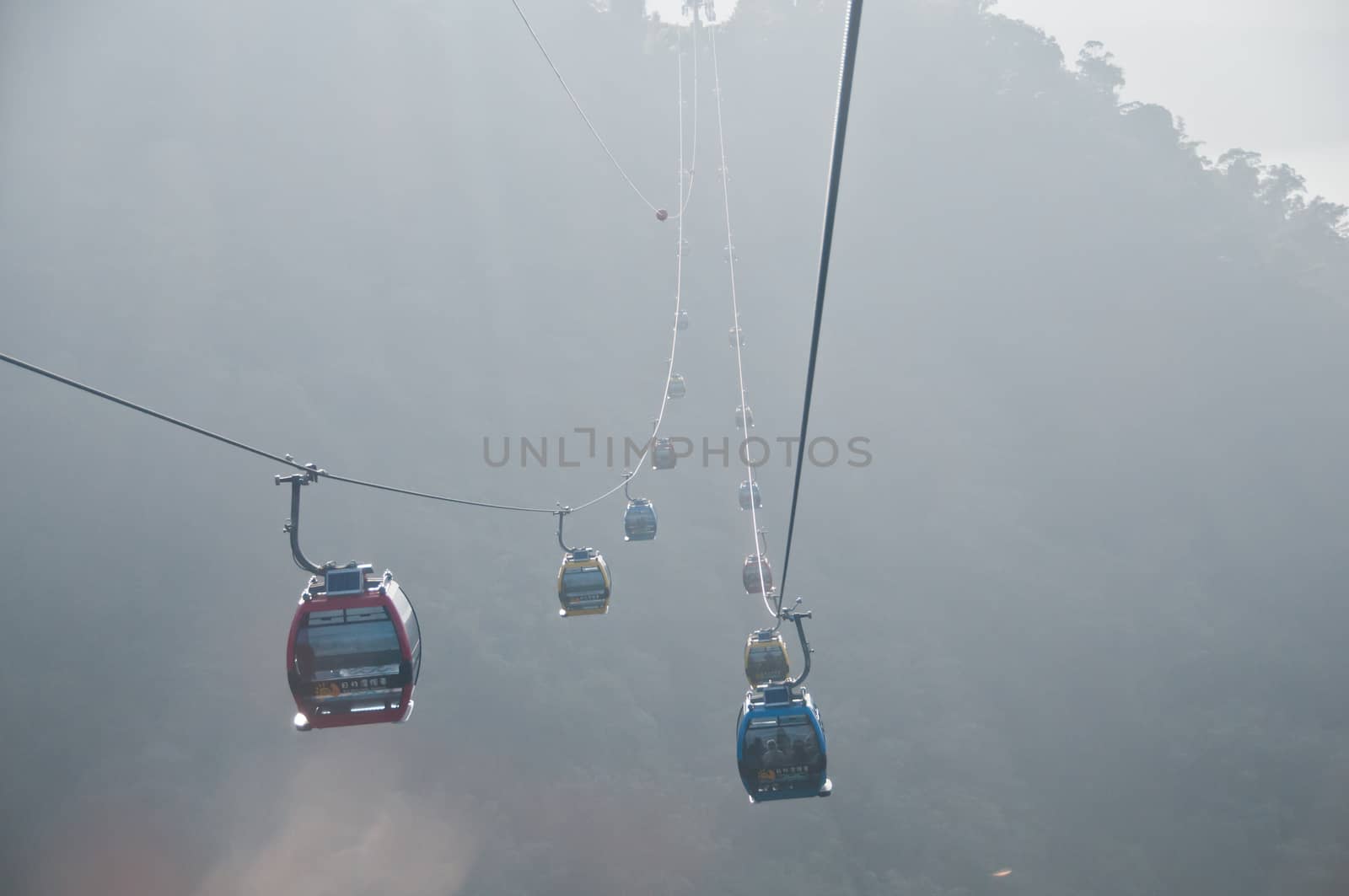 Cable cars travelling in Taiwan Sun Moon Lake by eyeofpaul