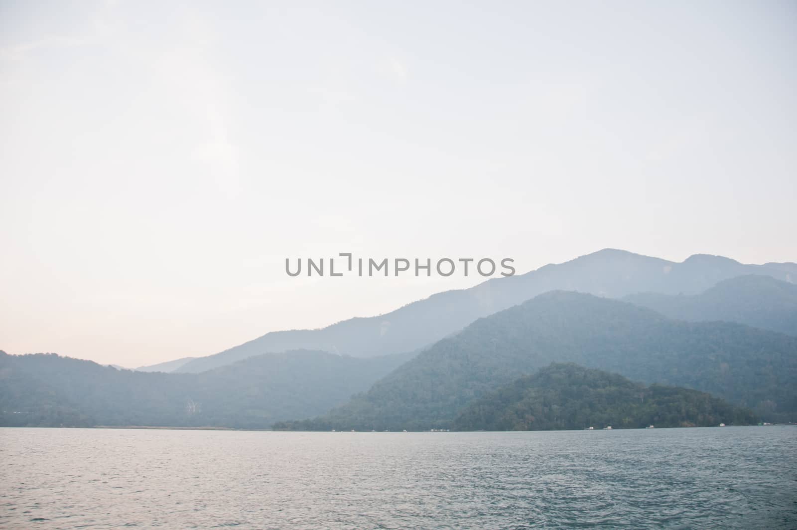 Sun Moon Lake clear sky sailing in morning