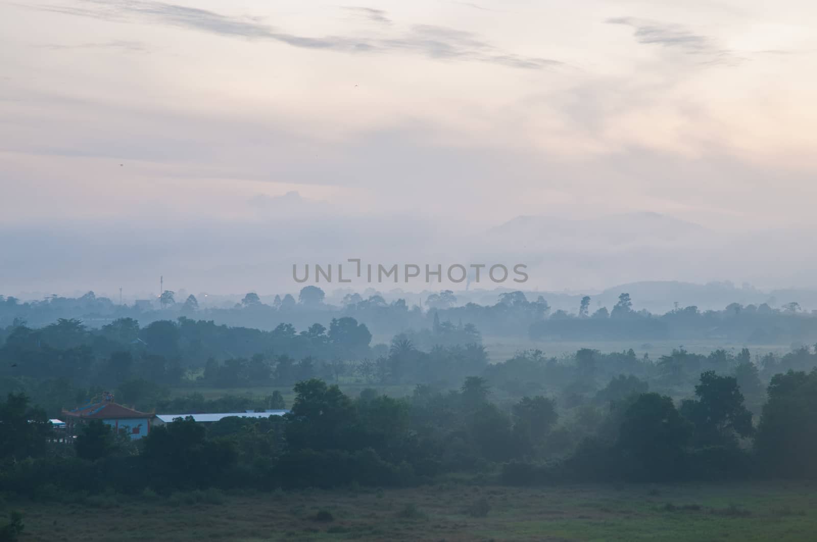 Early morning sun rise scene in mountain regional town by eyeofpaul