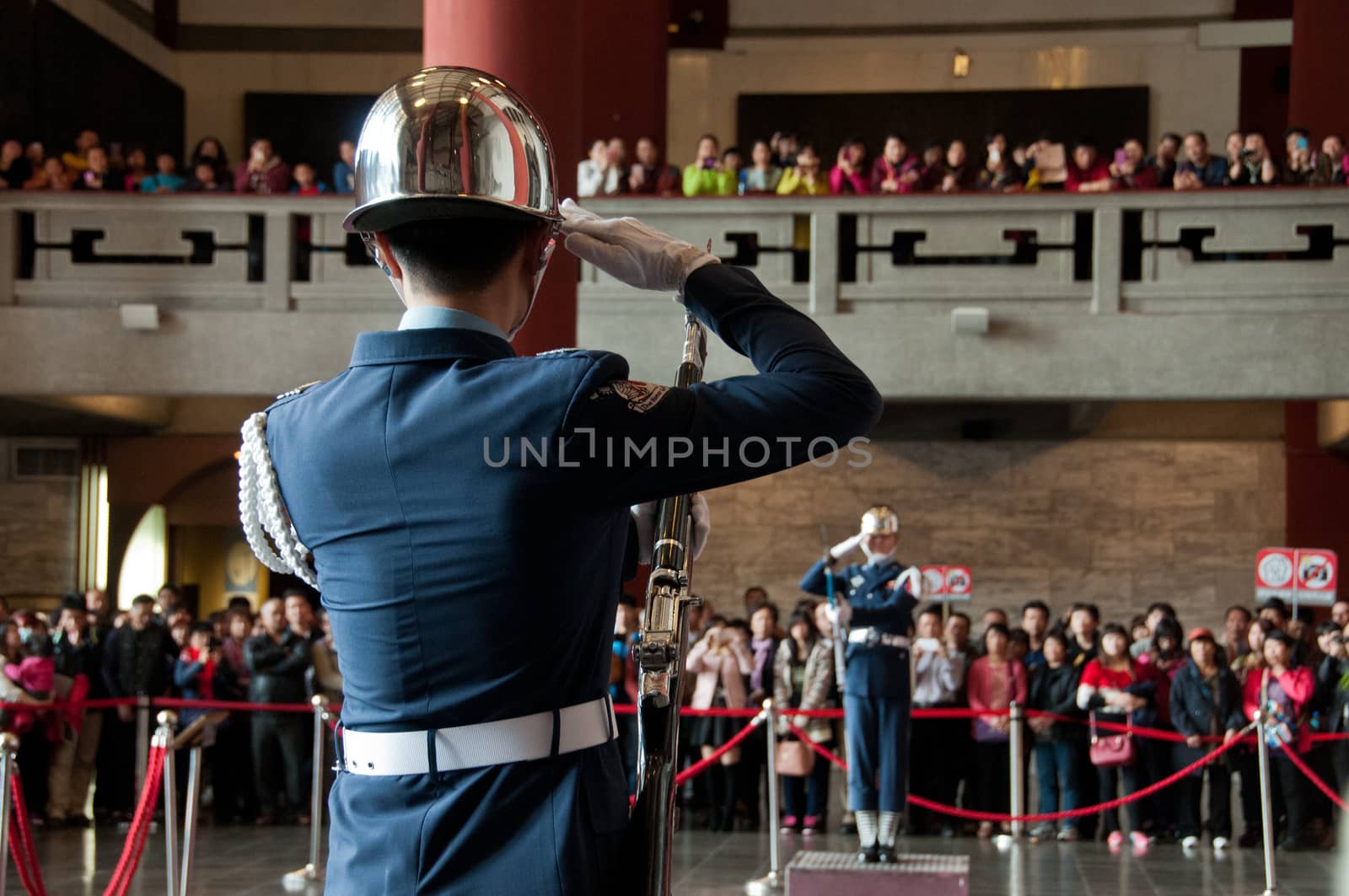 Guards are changing at Sun Yat Sen Memorial hall in Taipei Taiwan