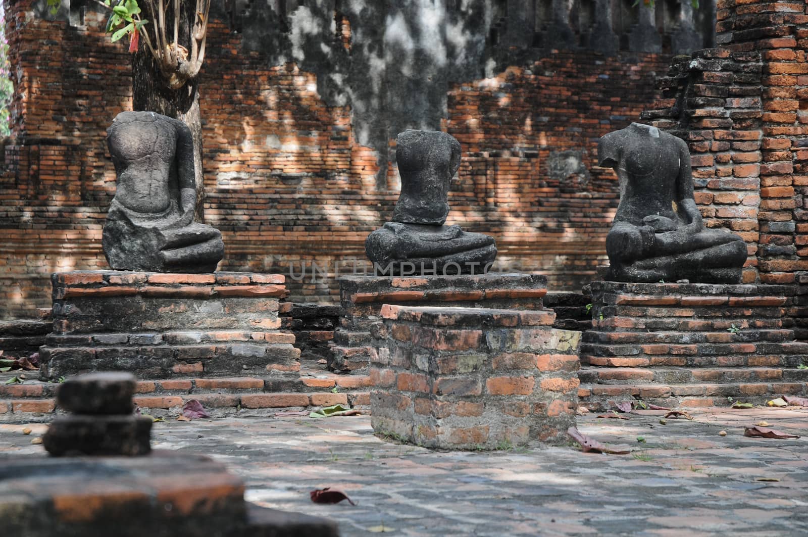 Group of Buddha ancient statues in Ayudhaya Thailand by eyeofpaul