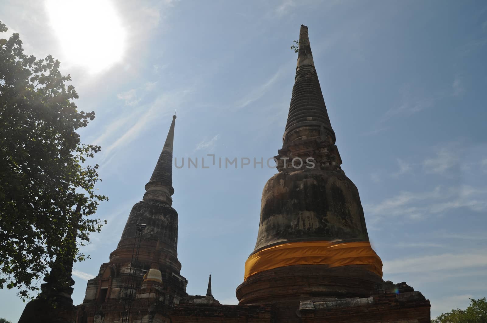 Ancient Buddhist stupa in Ayudhaya city Thaialnd