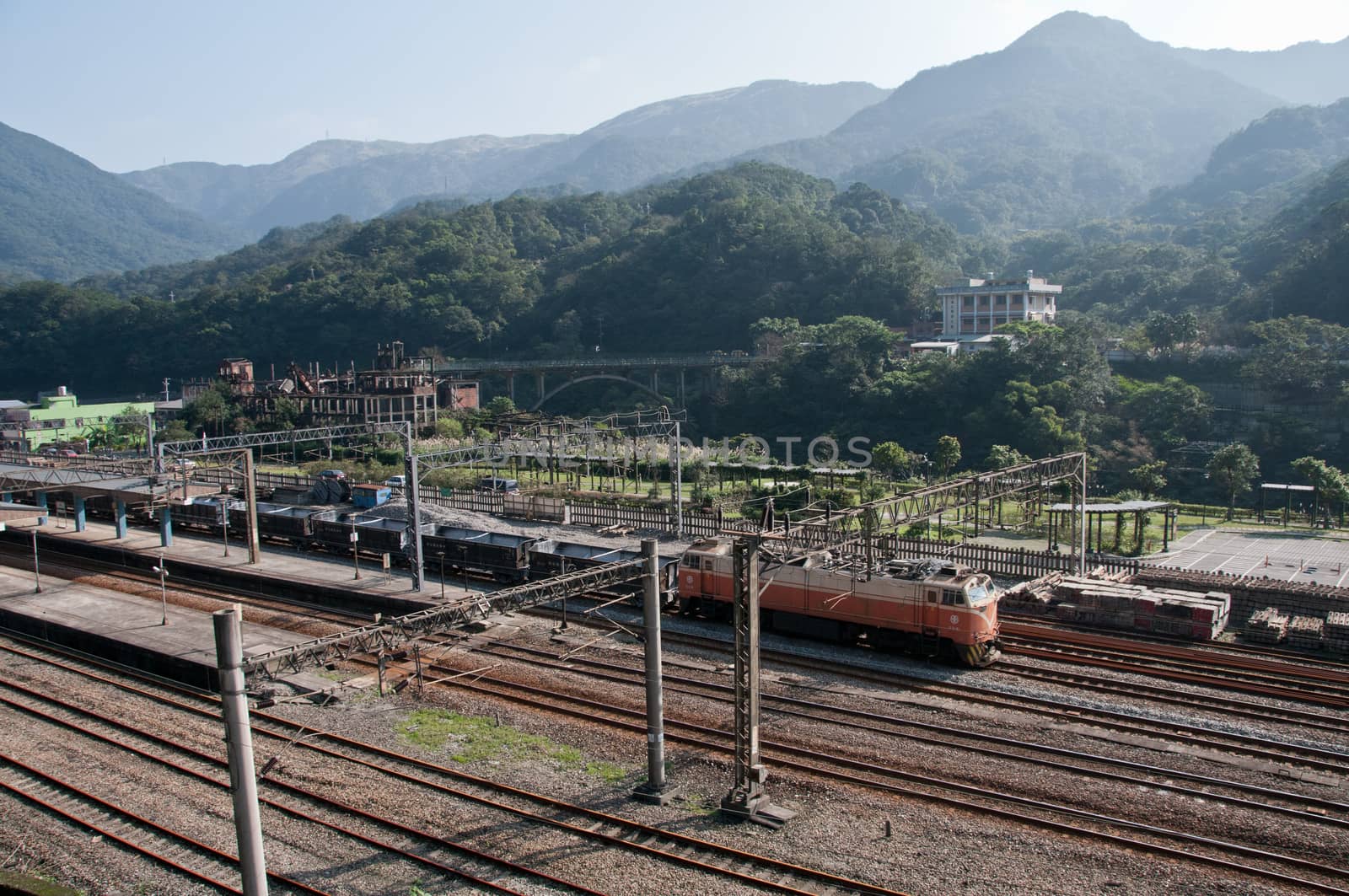 Taiwan TRA train in mountain station