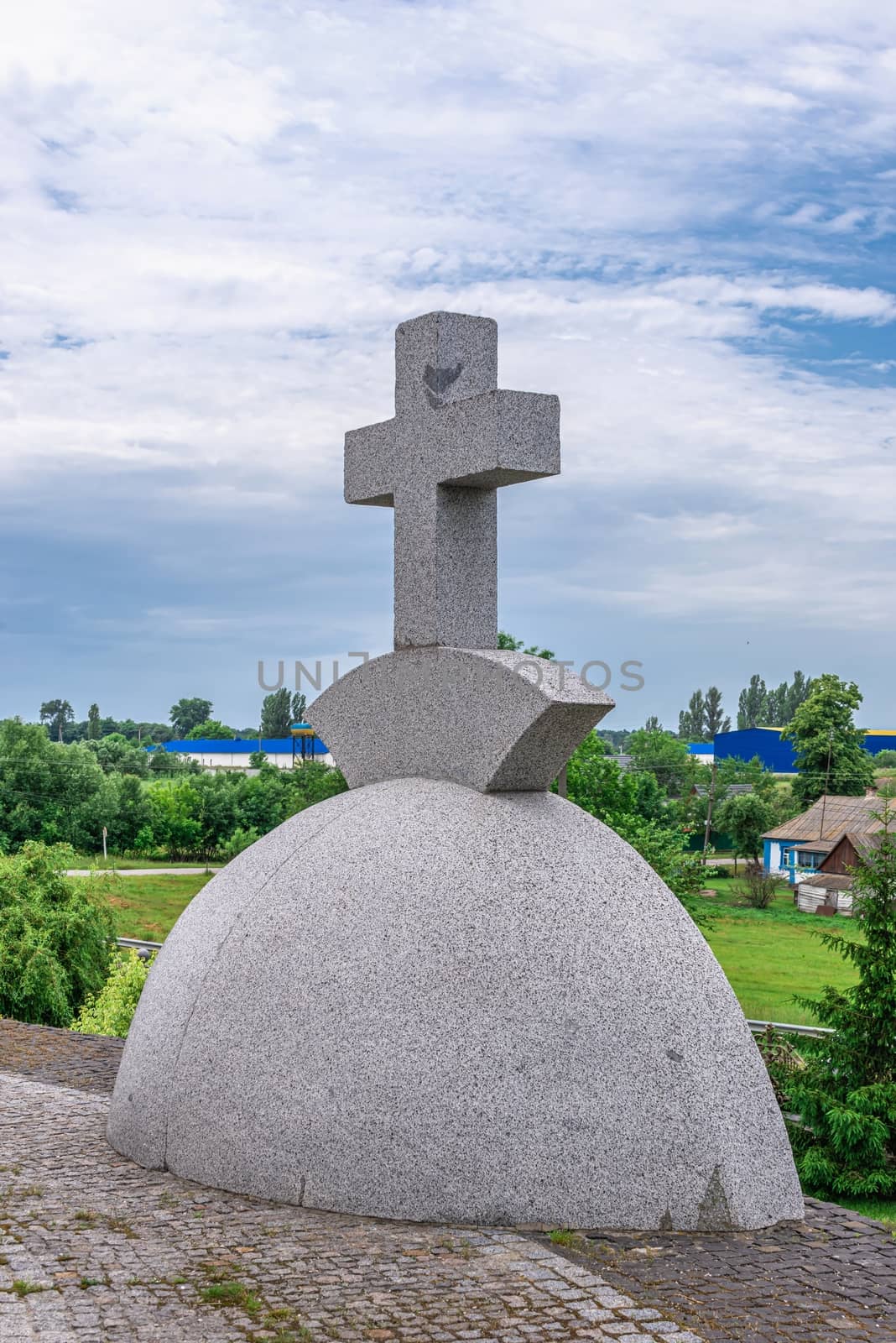 Buki, Ukraine 06.20.2020. Temple Complex with landscape Park in Buki, Ukraine, on a cloudy summer day