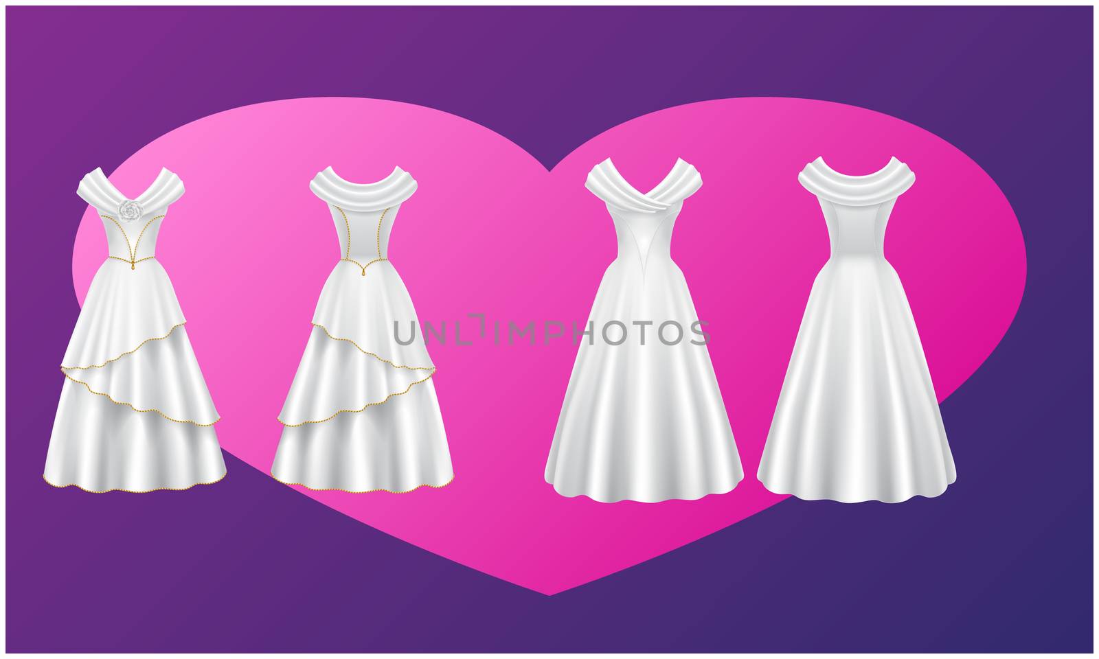 mock up illustration of different wedding dress on abstract background