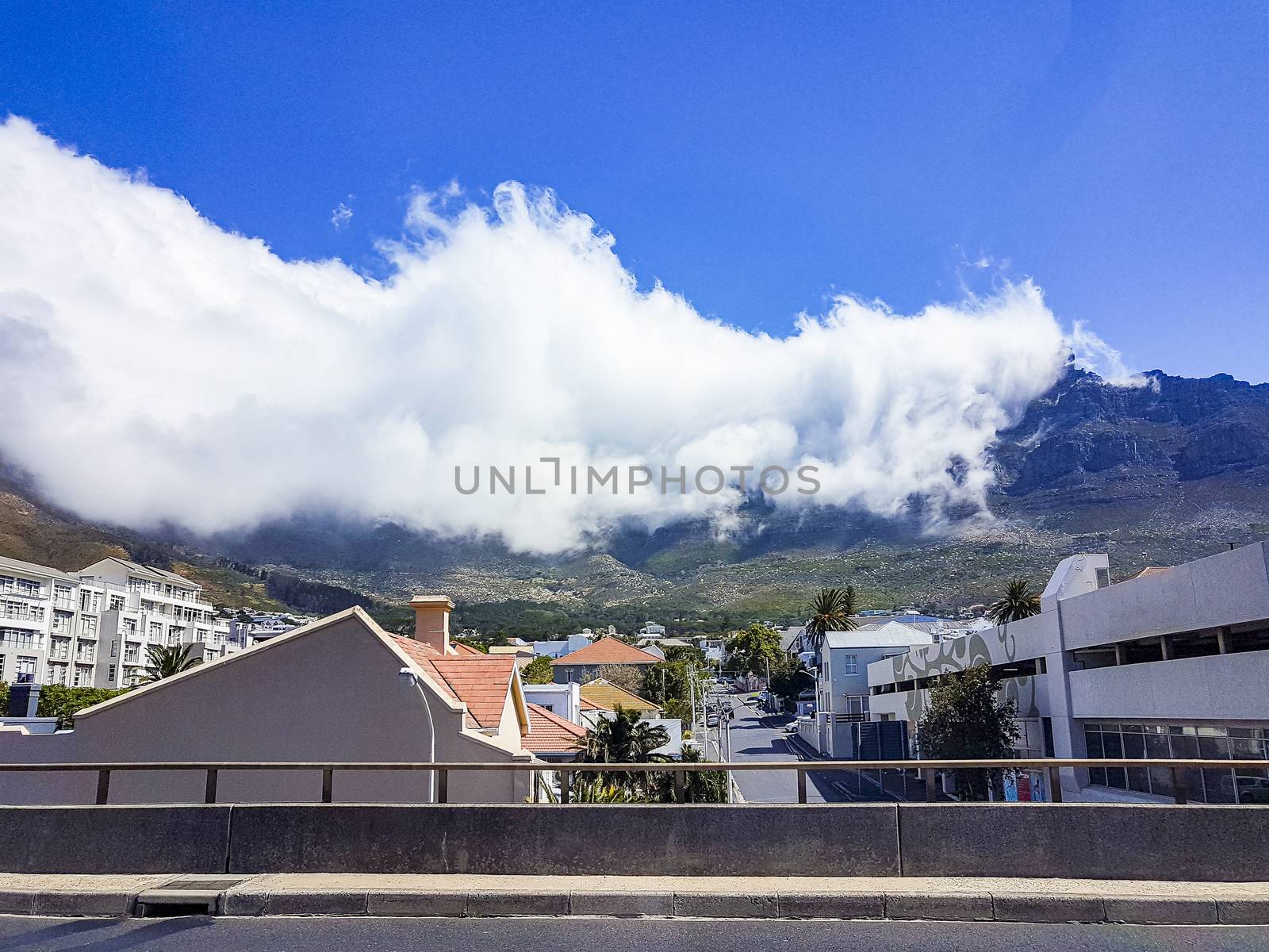 Table Mountain National Park cloudy, an incredible cloud formation. Cape Town, South Africa.