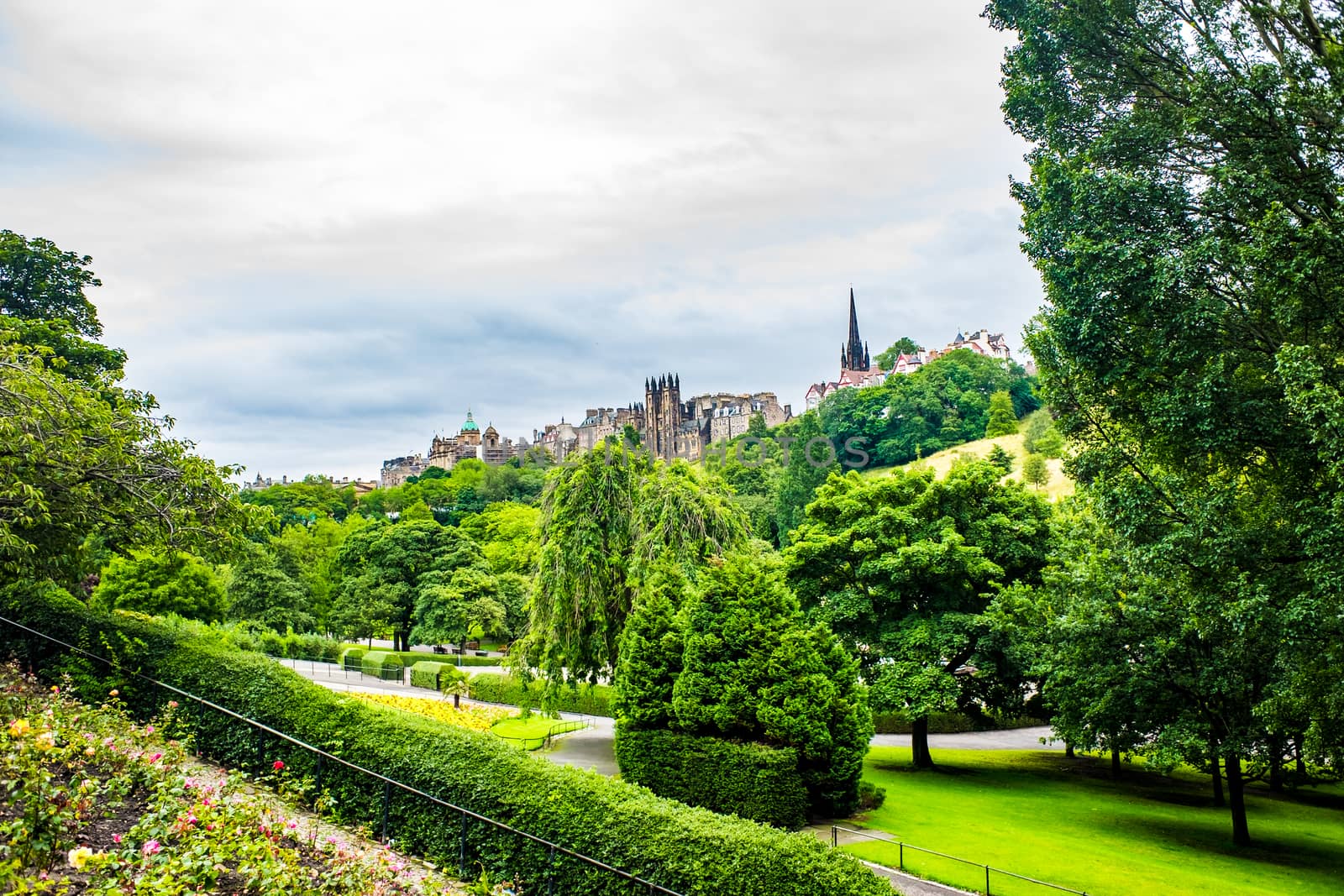 View of old Edinburgh, Scotland from Princes Street Gardens by paddythegolfer