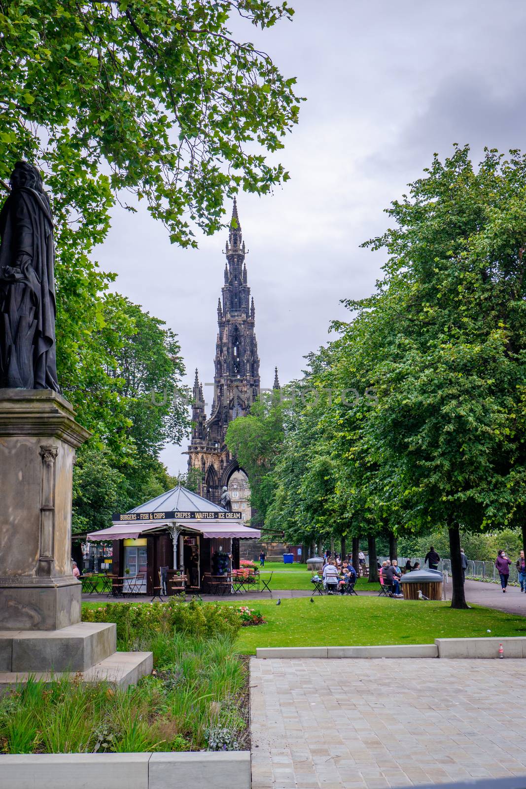 Wide angled view of the famous Princes Street gardens in Edinburgh Scotland by paddythegolfer