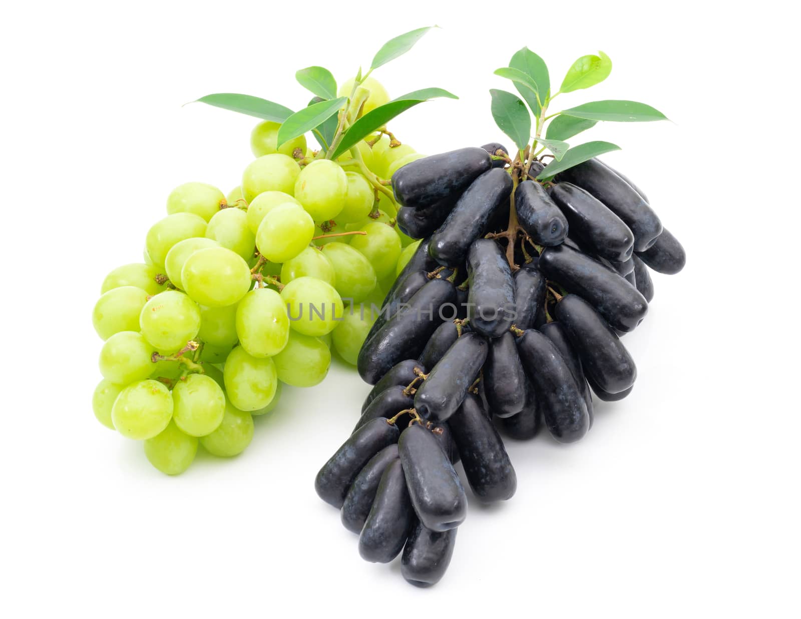 Fresh grape green and black on a white background by sompongtom