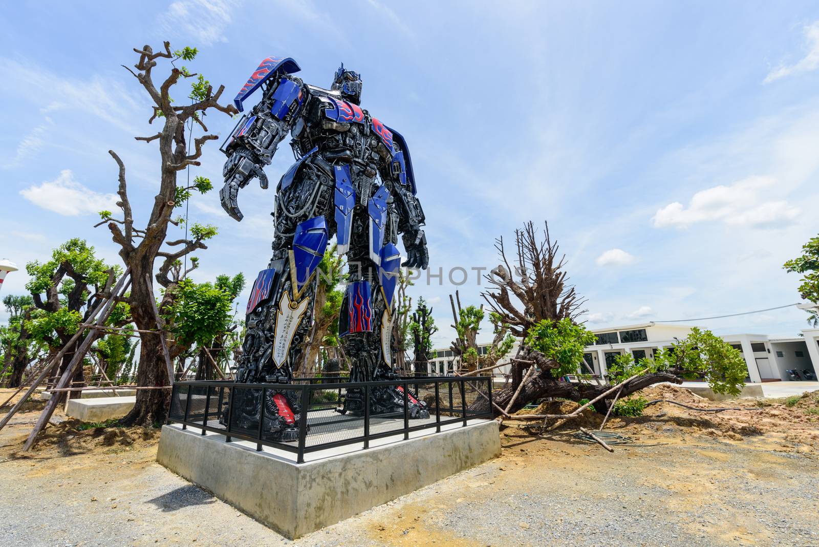 NakhonPathom , Thailand -  6  August, 2020 : OPTIMUS PRIME model  Model concept in Caltex petrol station in NakhonPathom KM.14