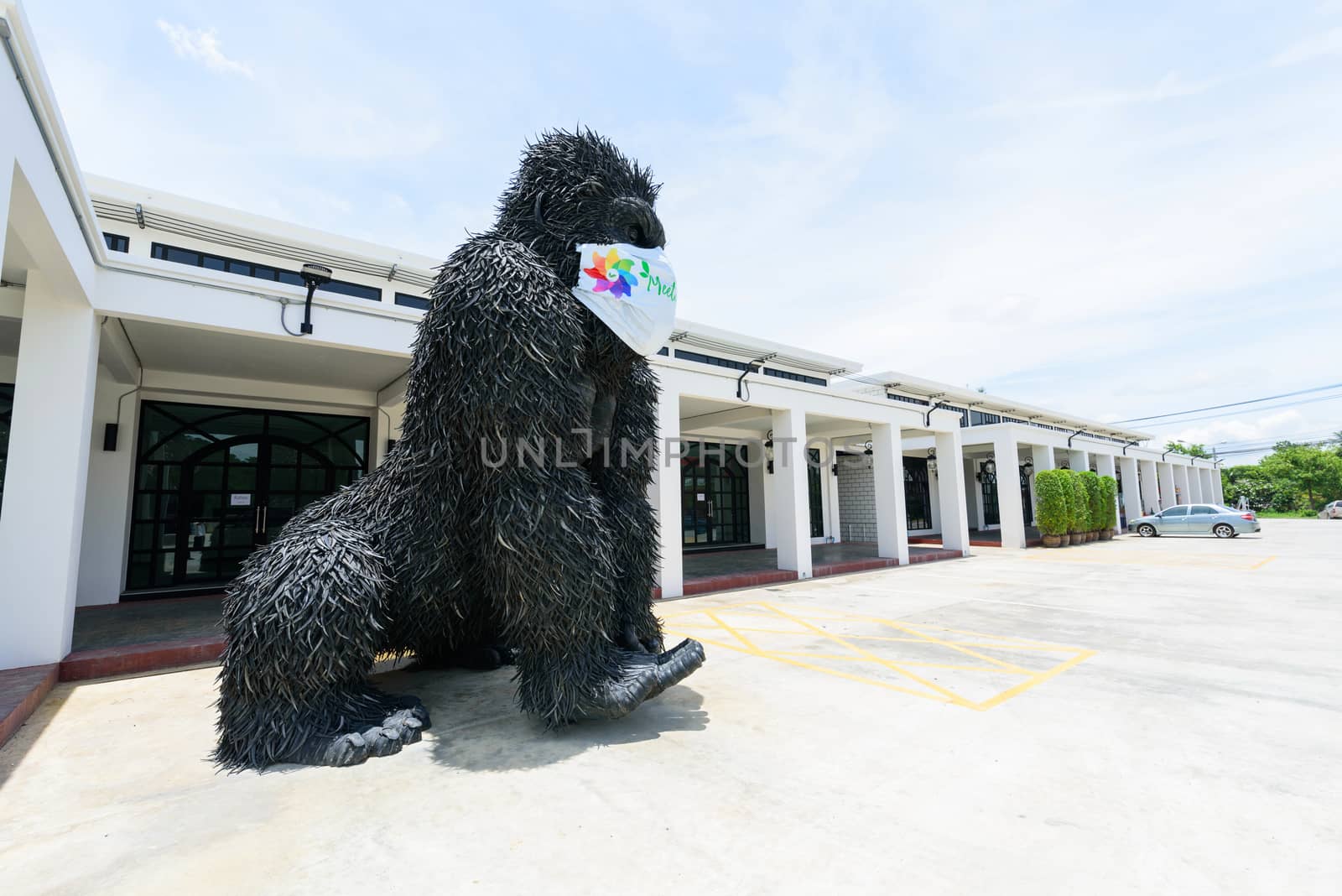 Big Monkey gorilla model recycle made from old Car tire in  Caltex petrol station in NakhonPathom KM.14 by rukawajung