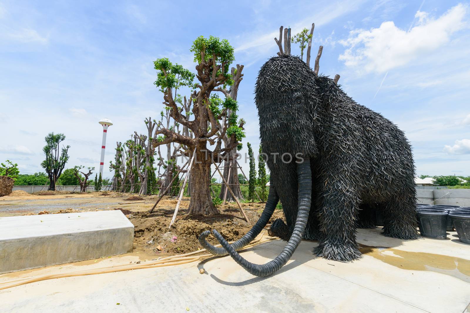 Big Mammoth model recycle made from old Car tire in  Caltex petrol station in NakhonPathom KM.14 by rukawajung