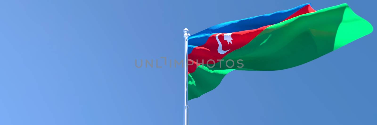 3D rendering of the national flag of Azerbaijan waving in the wind by butenkow