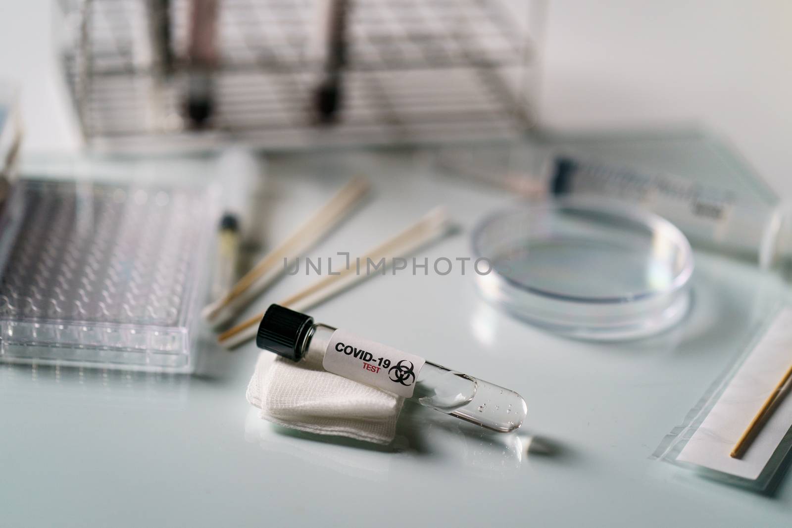 Laboratory with biological tube for analysis and sampling of Covid-19.