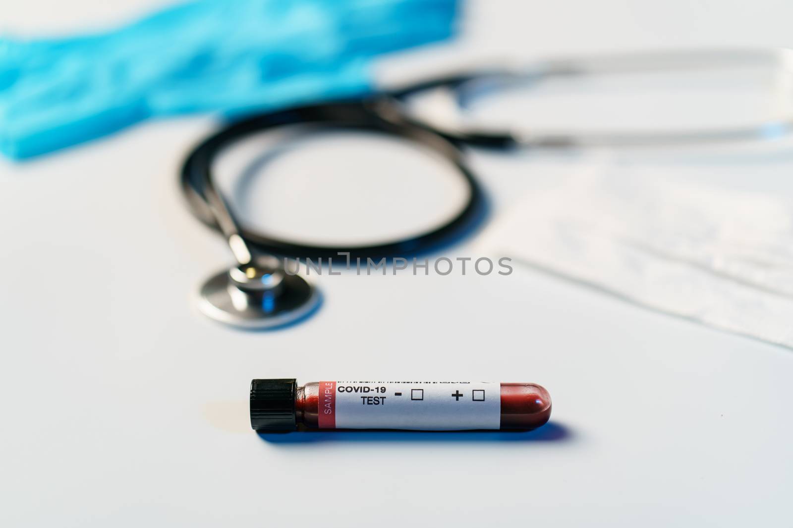 Coronavirus testing process, tube of blood test samples of coronavirus (COVID-19).