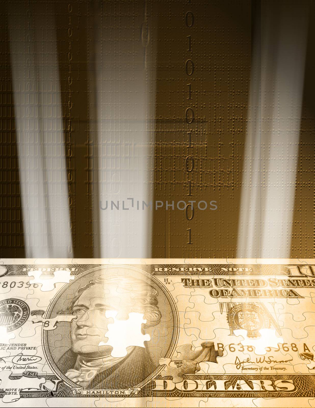 Tech Business. US dollar and binary code. 3D rendering