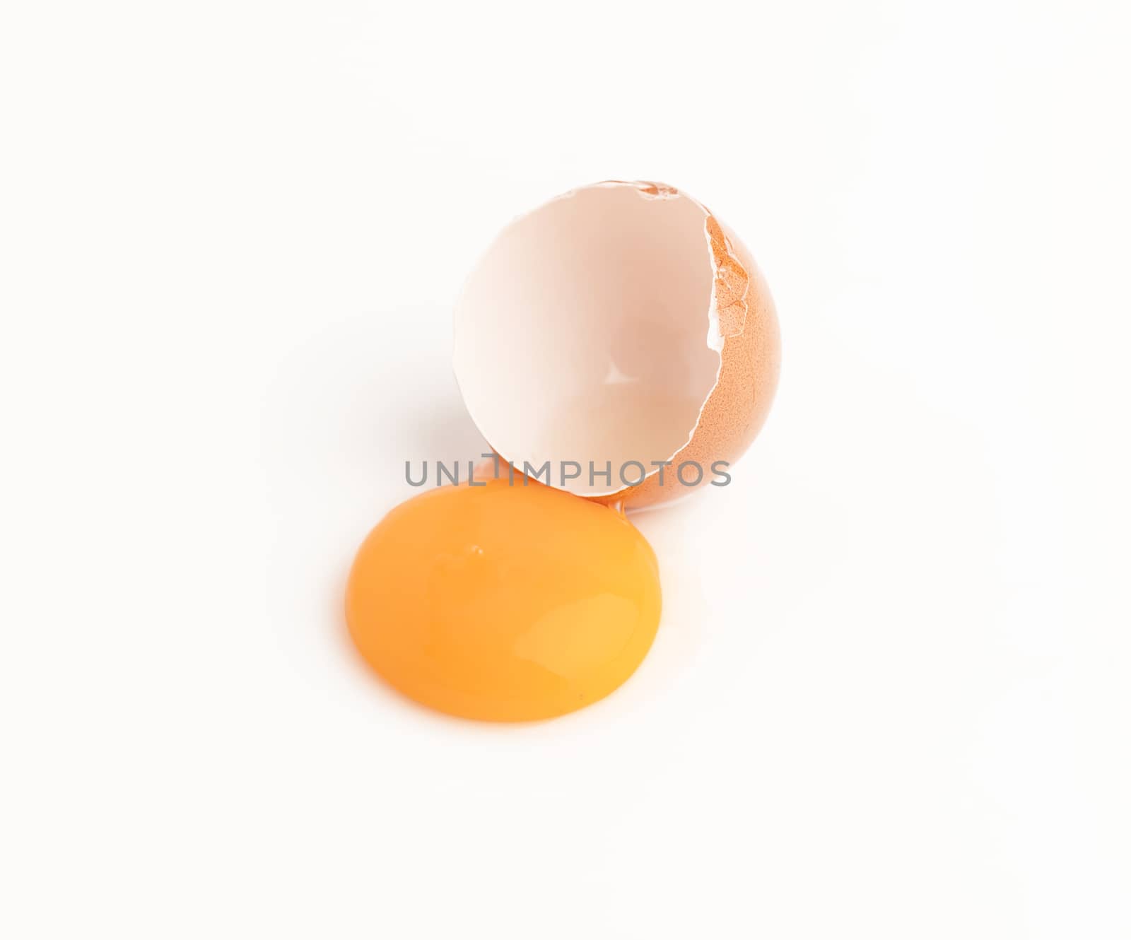 Raw chicken egg and yolks isolated on the white background
