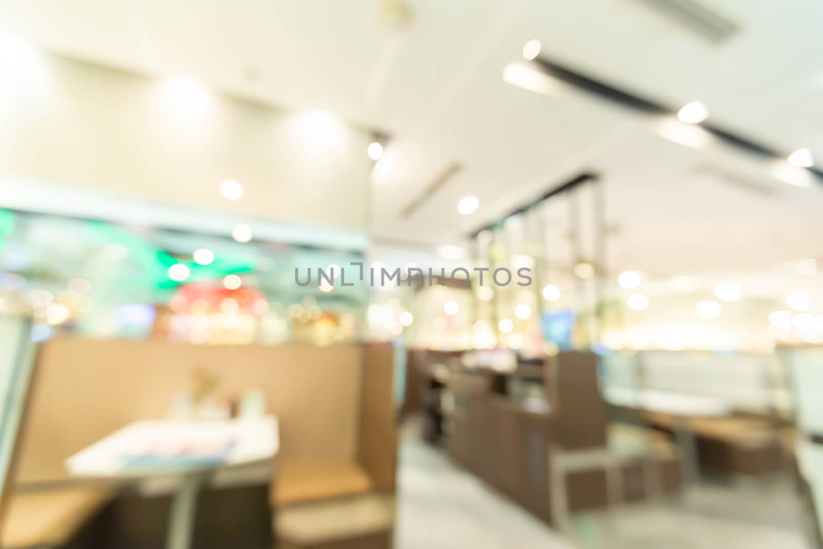 Abstract blur lights in retail shop mall background. Interior clean supermarket lifestyle concept for city store billboard, consumer way modern market glowing center, Defocus blurred coffeeshop.