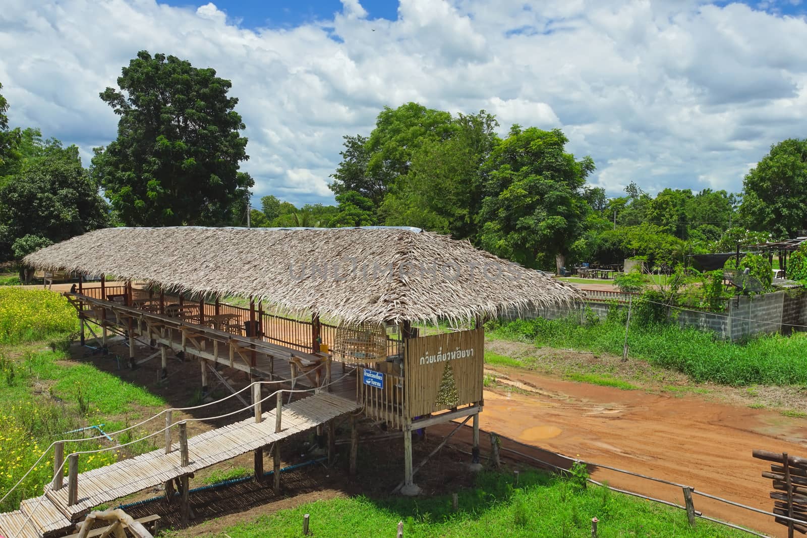 Sa Kaeo, Thailand - July 17, 2020: Beautiful scenery at the popular coffee cafe named Woodhouse Khao Chakan in Khao Chakan District, Sa Kaeo Province, Thailand.