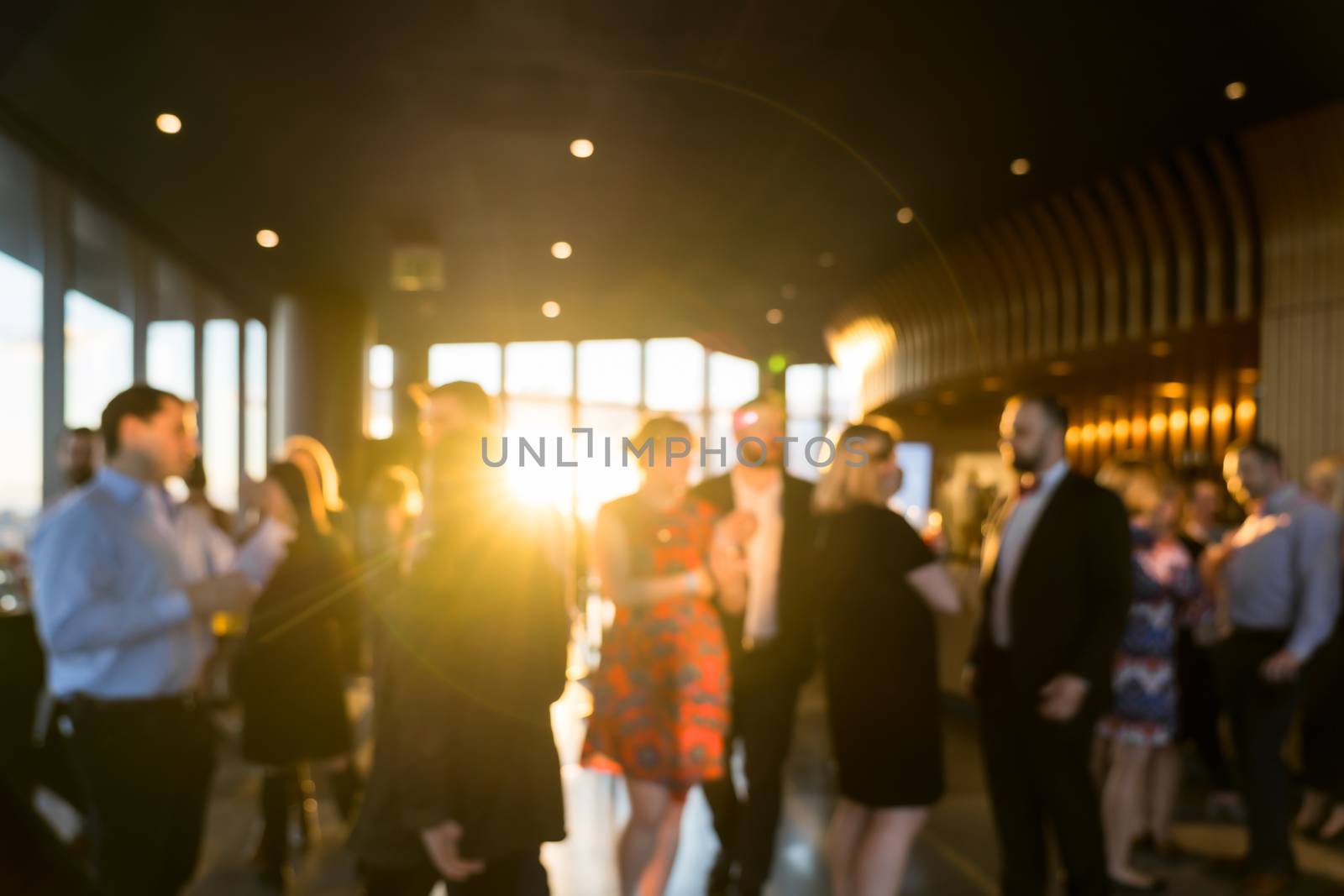 Blurred photo Crowd of unrecognizable business people standing and talking together in exhibition event at conference hall, meeting and seminar, lifestyle and leisure, celebration and party concept