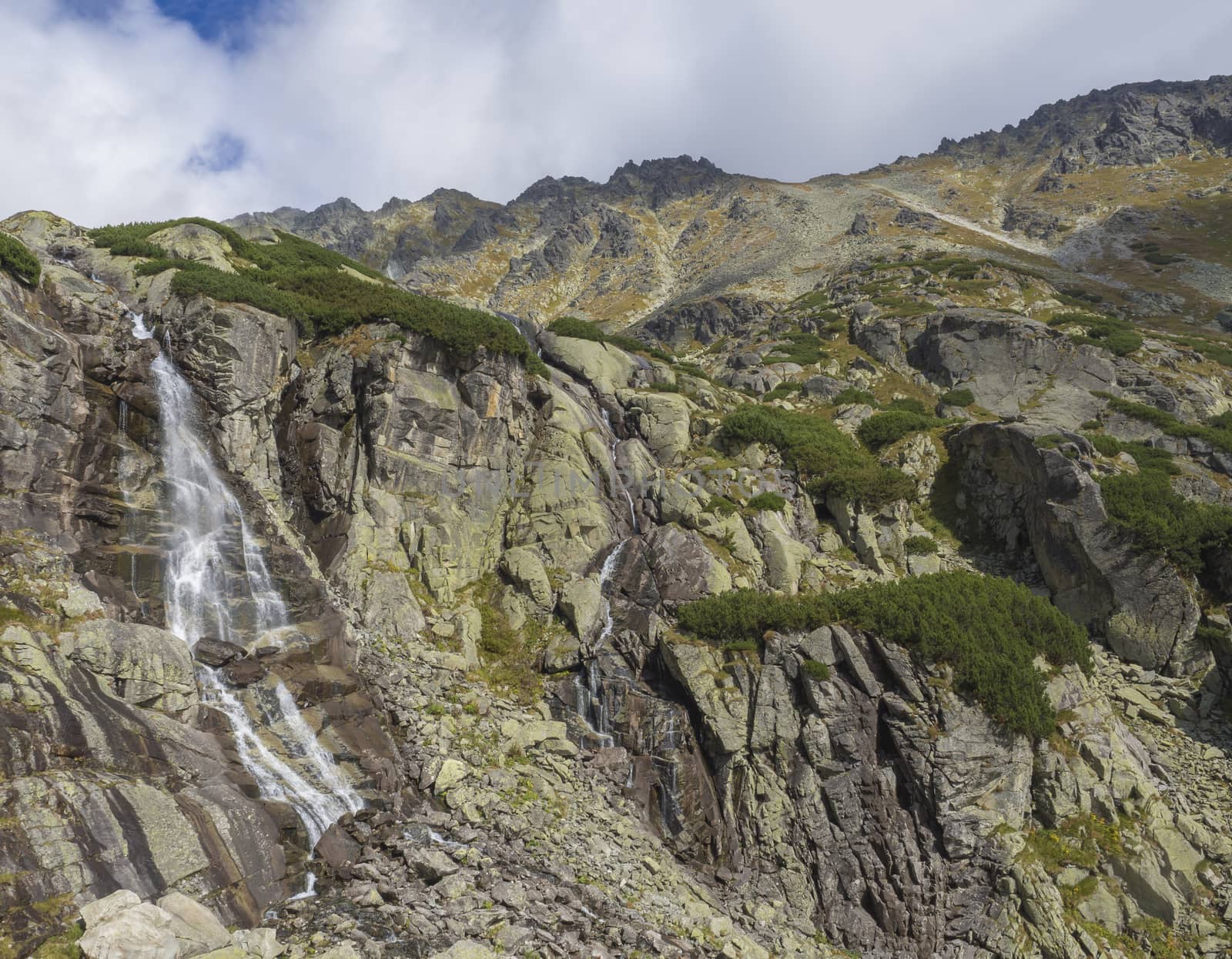Skok waterfall High Tatras mountain, summer sunny day, Strbske Pleso, Slovakia.