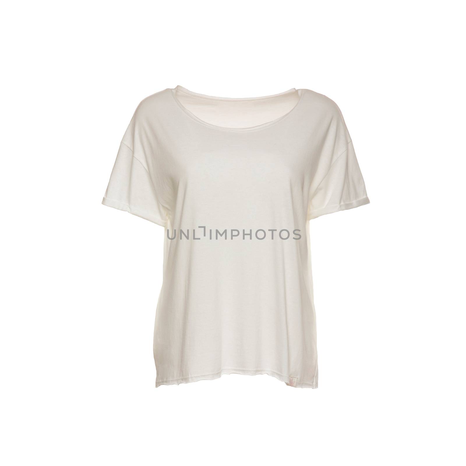 Blank white female t-shirt isolated on white with clipping path by uphotopia