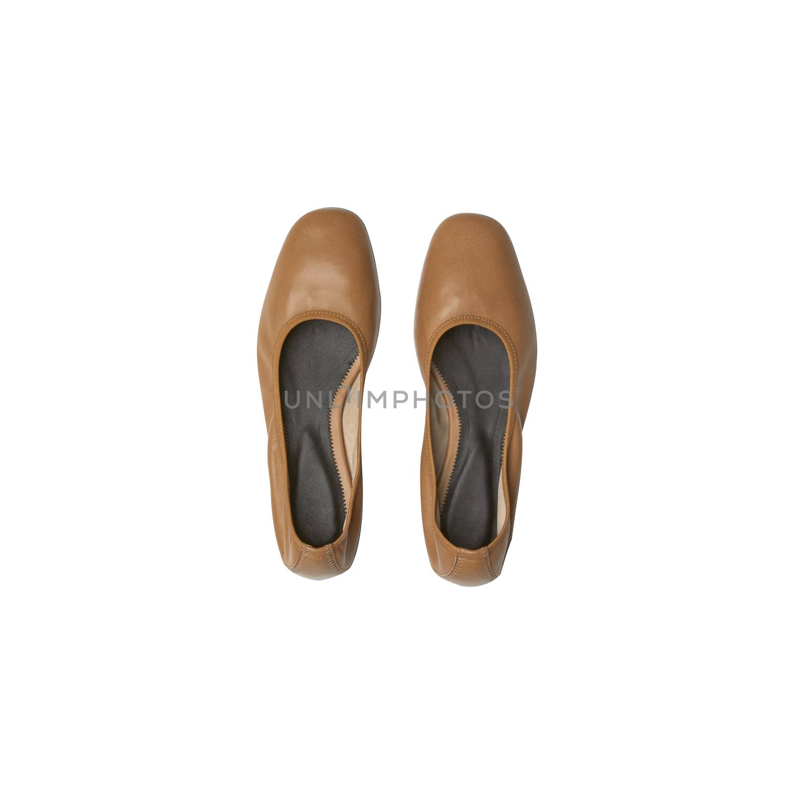 Brown leather women shoes isolated on white with clipping path