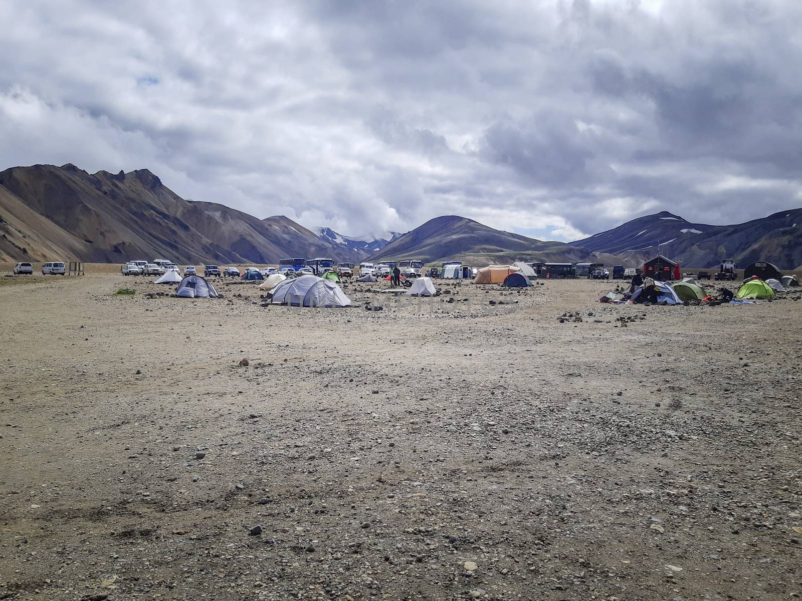 July 2019, Brennisteinsalda, Iceland: Camping Laugavegur hiking trail in Iceland