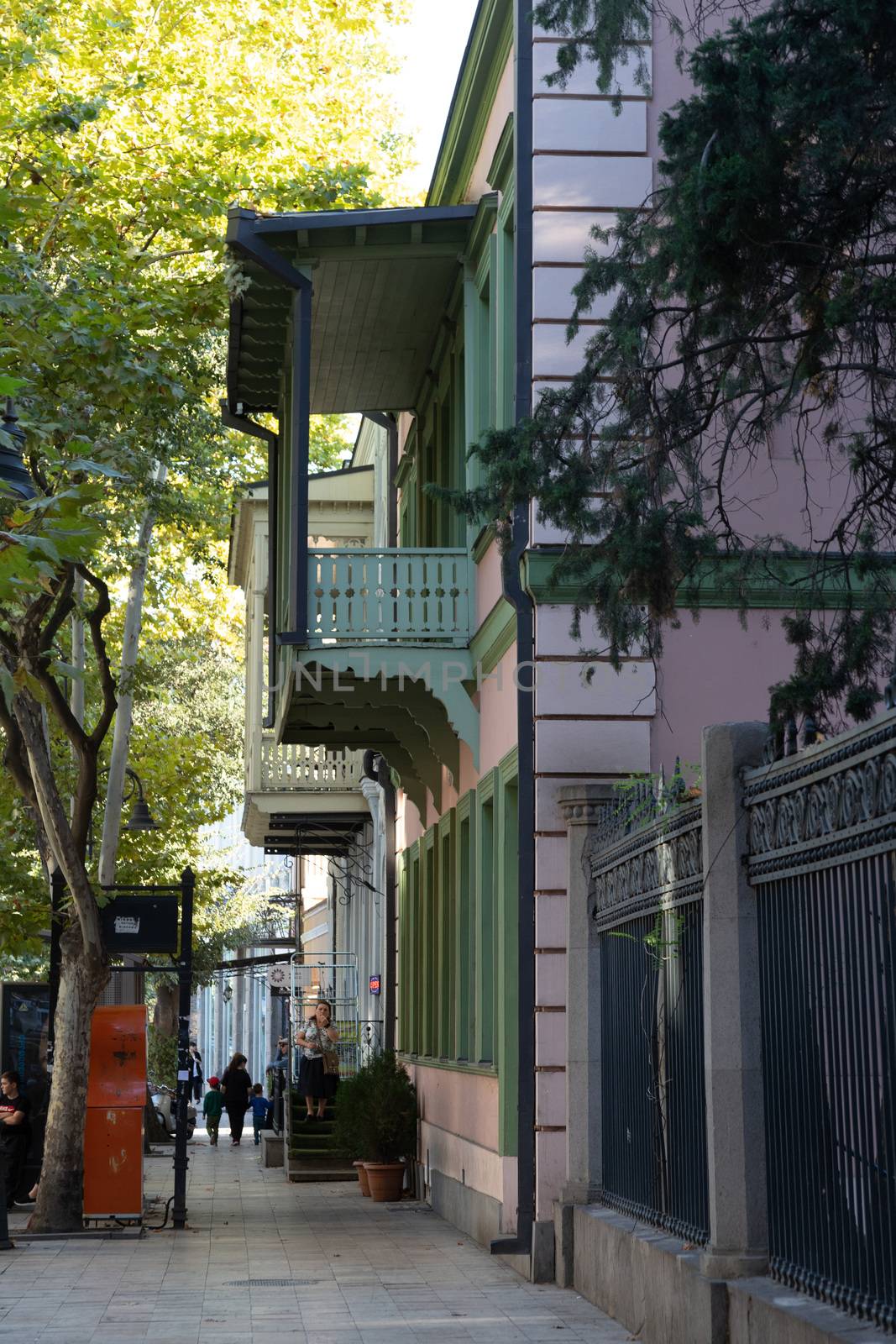 Traditional architecture in Tbilisi, Georgia showing lattice-work balconies that are common in the old city.