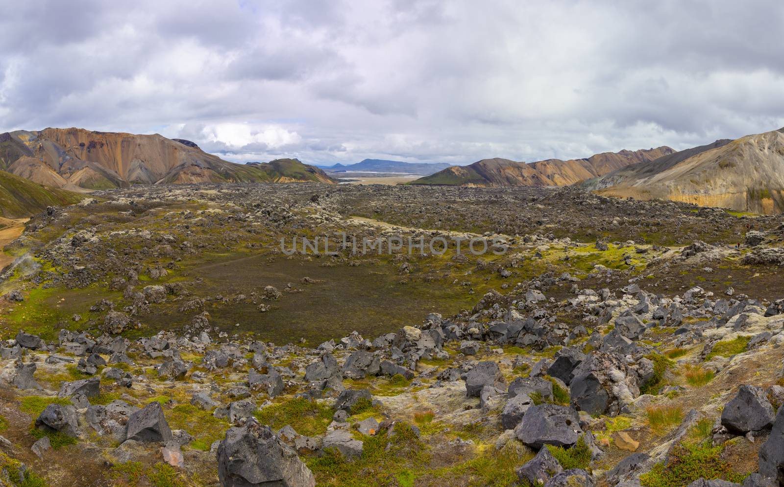 Panorama of Iceland landscape at Laugavegur hiking trail in Fjallabak Nature Reserve by kb79