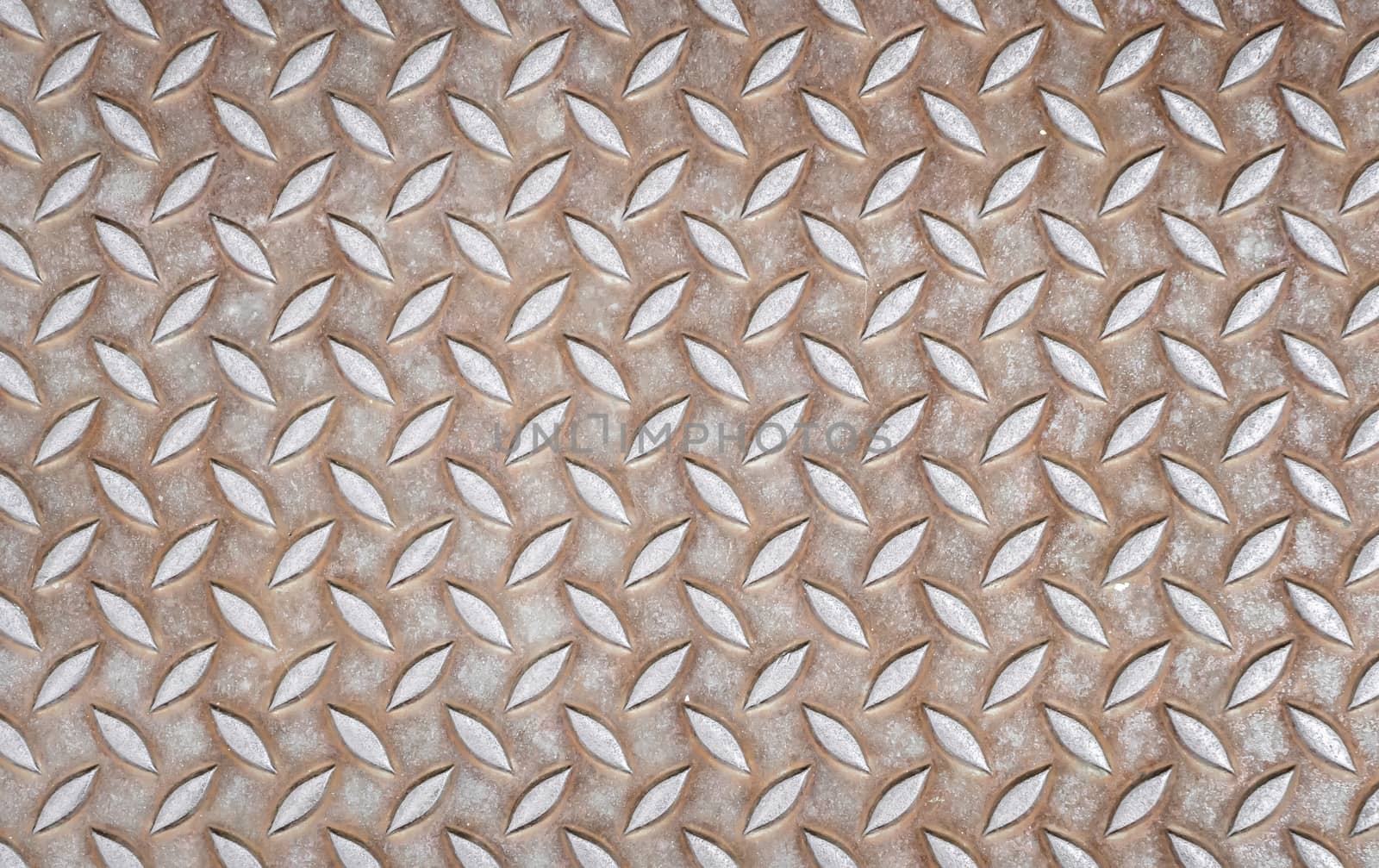 Metal rusty texture, leaves shape, geometric pattern. Closed manhole.