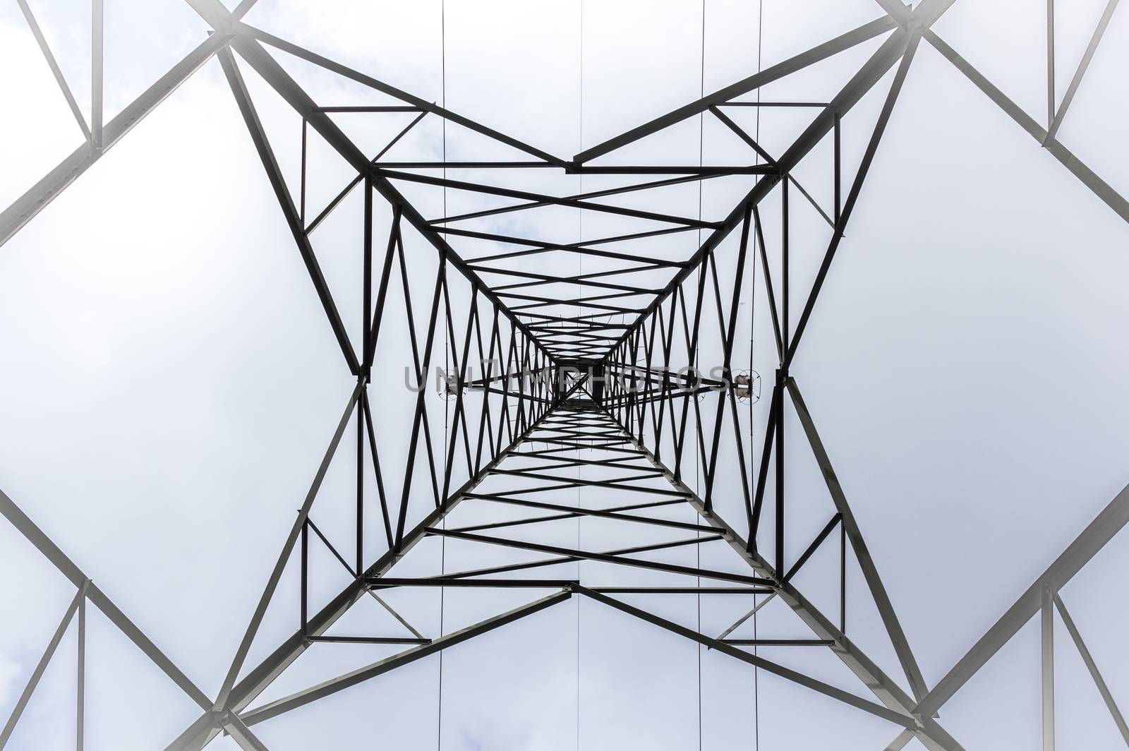 Bottom view of a electricity tower by germanopoli