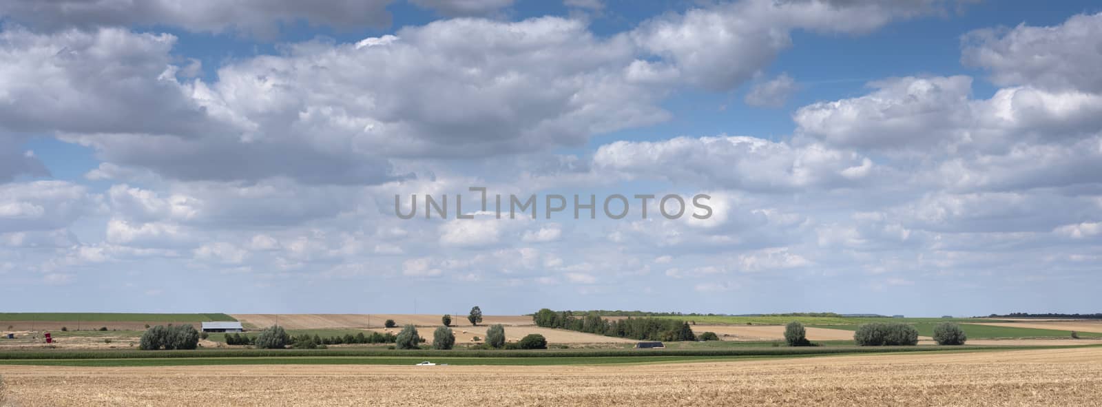 summer landscape and blue sky in the north of france near amiens