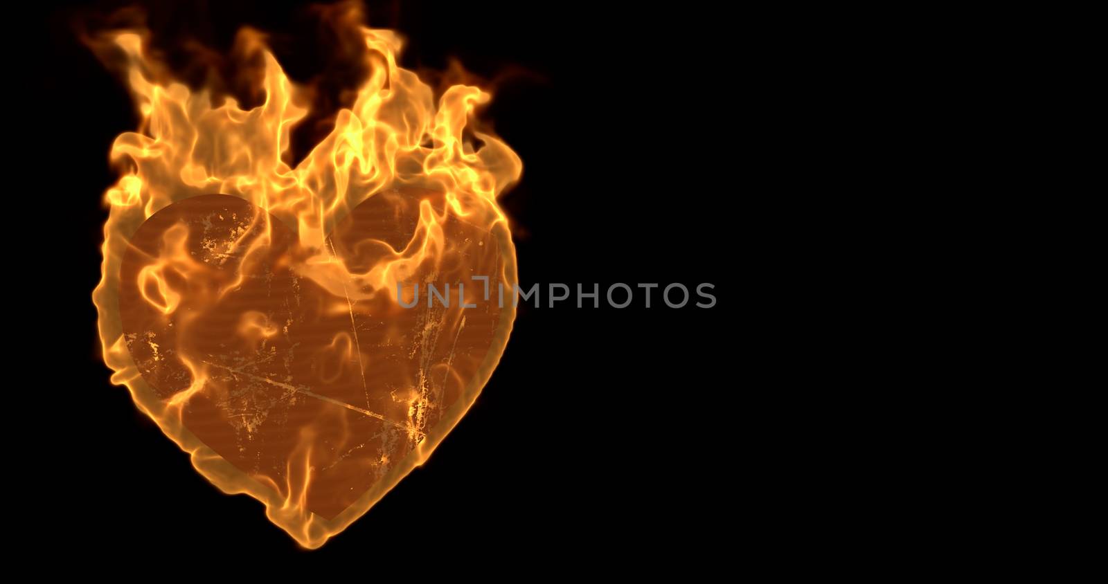 Flaming heart on the black background. 3d rendering
