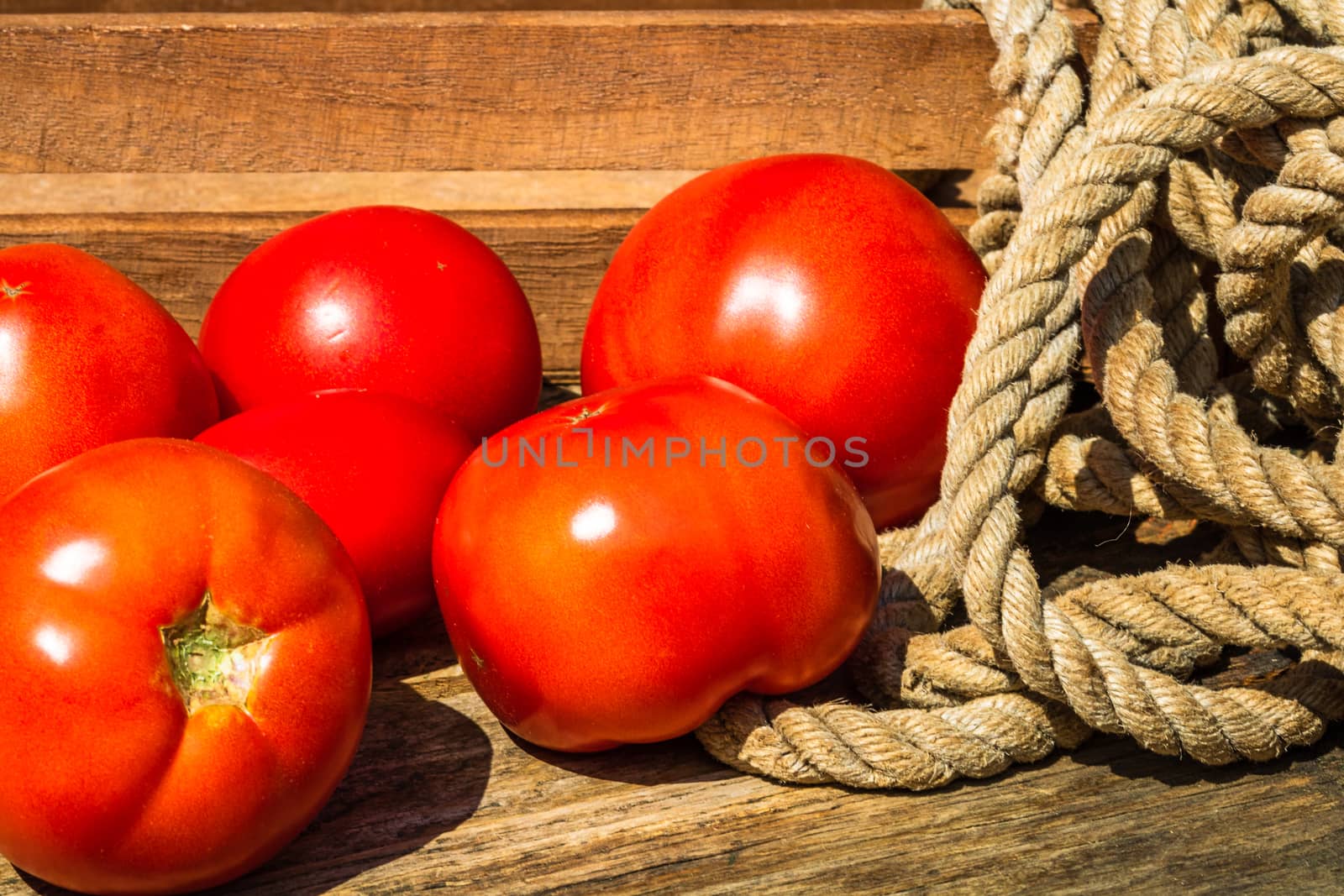 Close up of fresh ripe tomatoes isolated in a rustic composition by vladispas