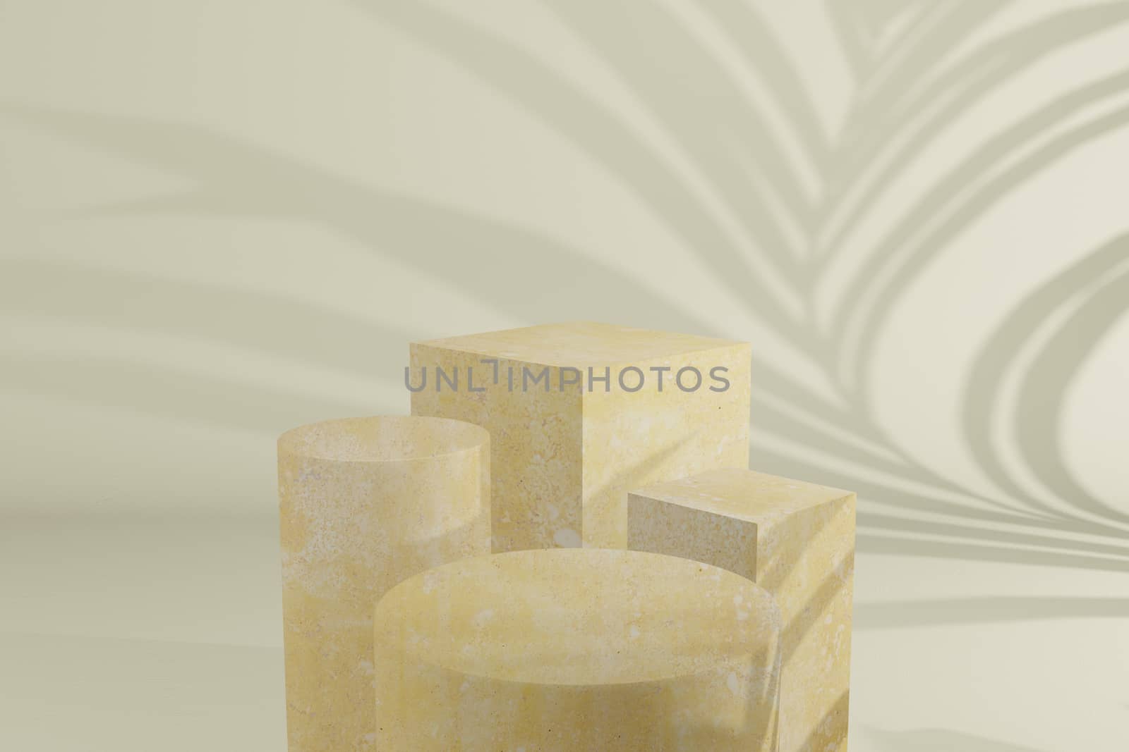 3d rendered light yellow studio podium on the floor, for product by sirawit99