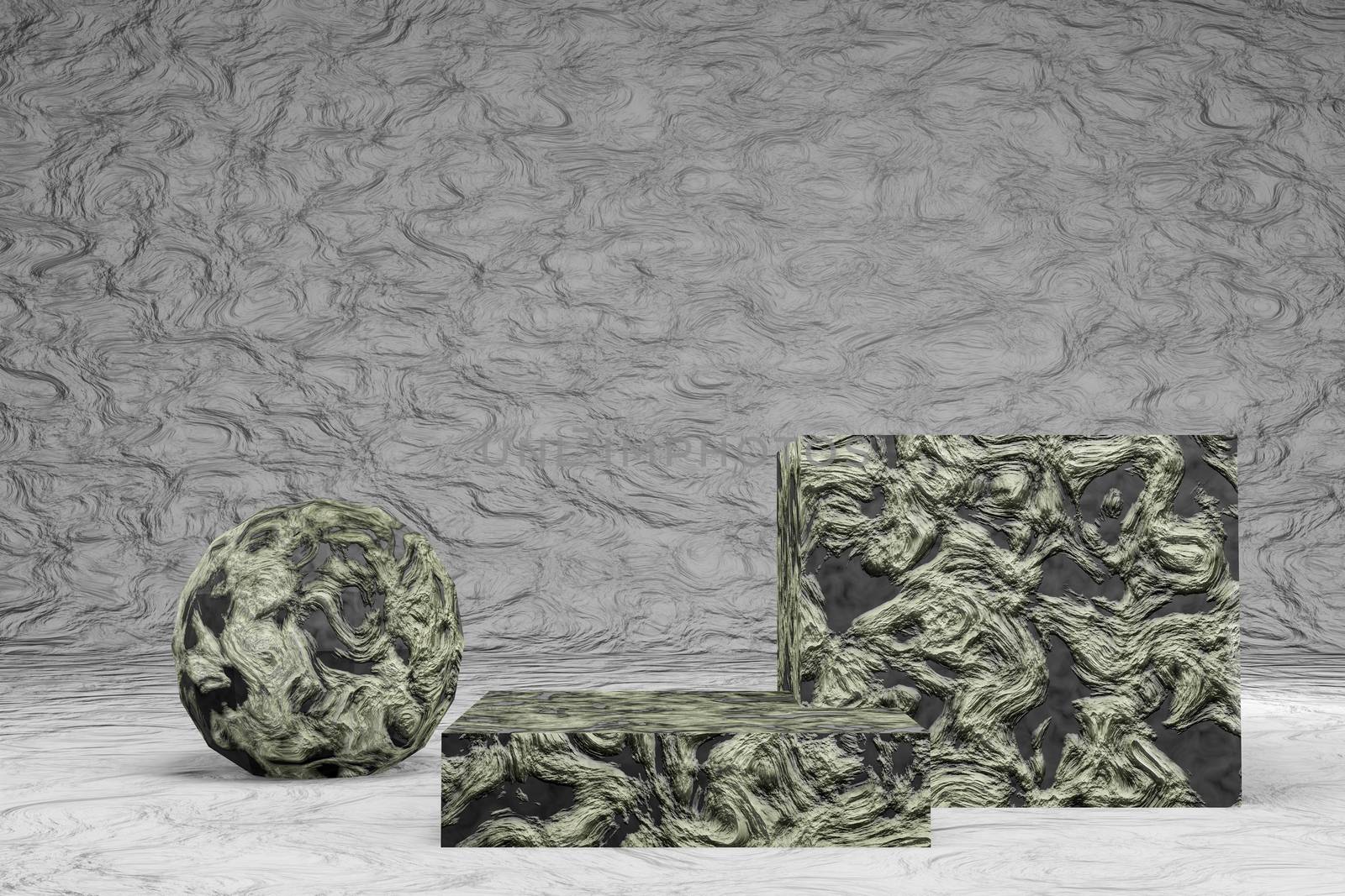 Empty black and white marble podium on white abstract background. 3D rendering.
