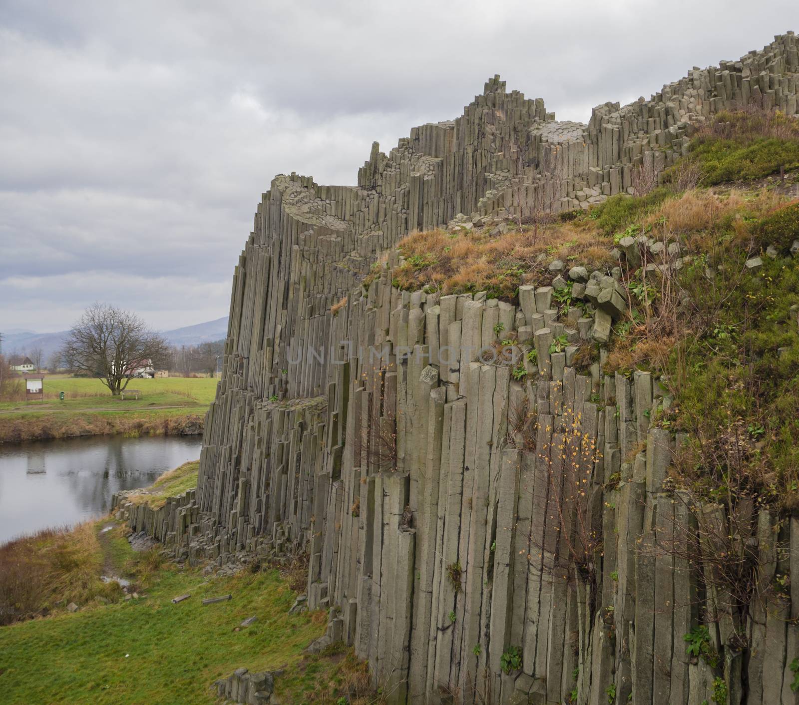 basalt column pillars lava vulcanic rock formation organ shape w by Henkeova