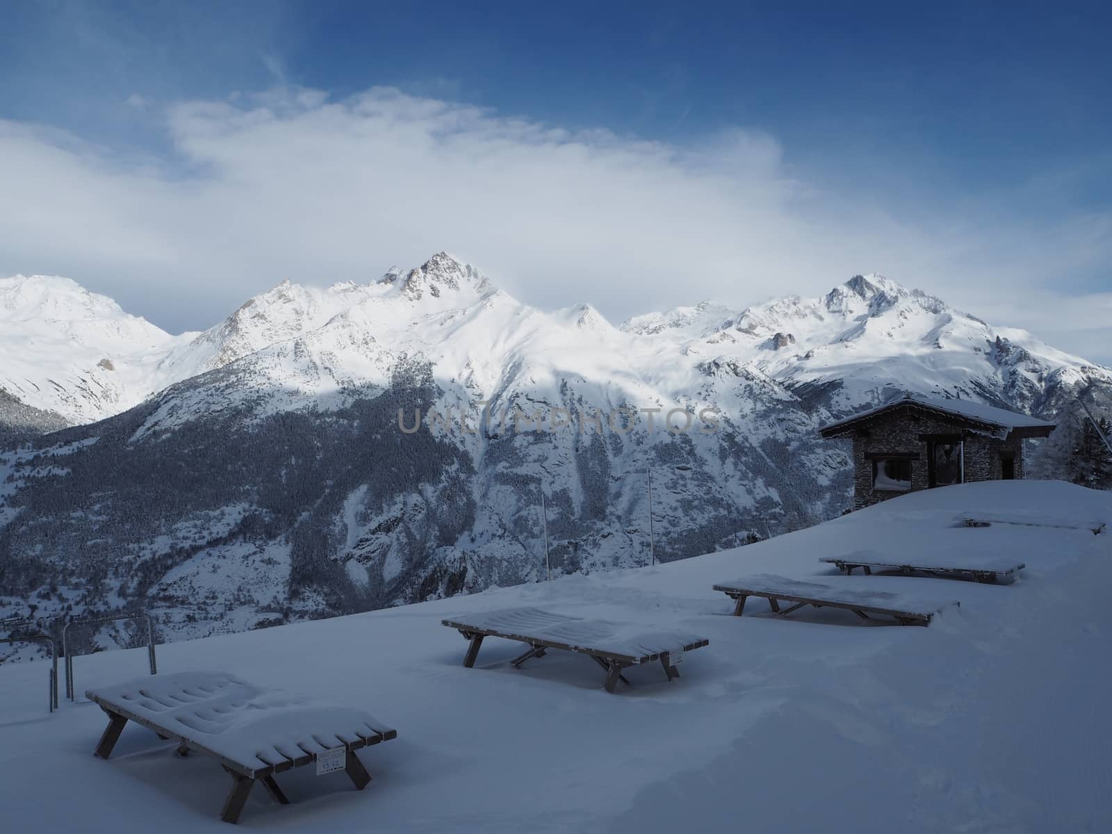 Alpine mountain view in europe winter snow by Henkeova