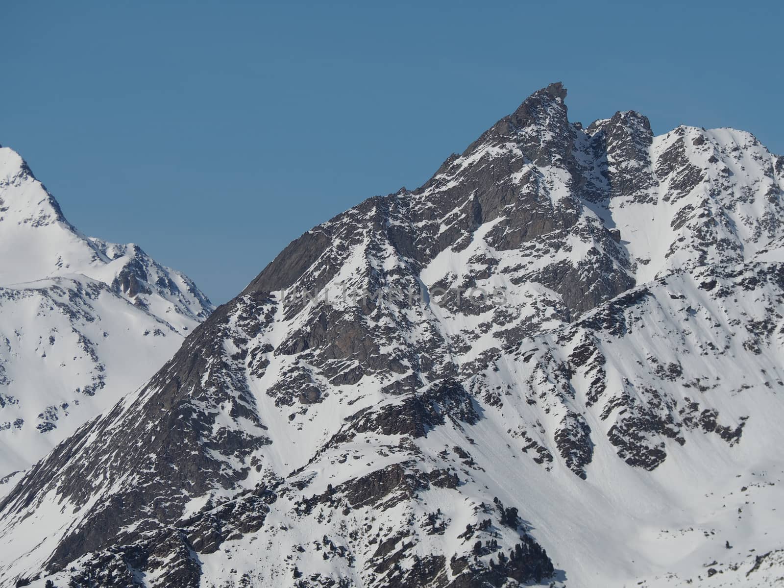 Alpine mountain peaks in europe in winter snow 
