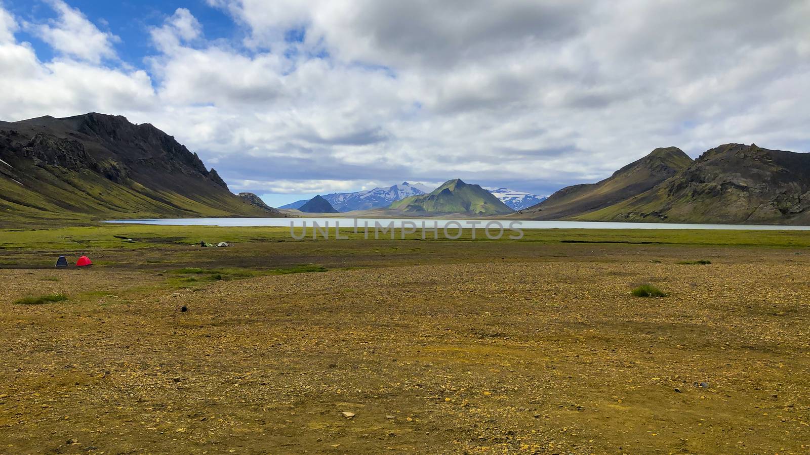 Icelandic landscape at Alftavatn lake on the laugavegur hiking trail. Travel and tourism. by kb79