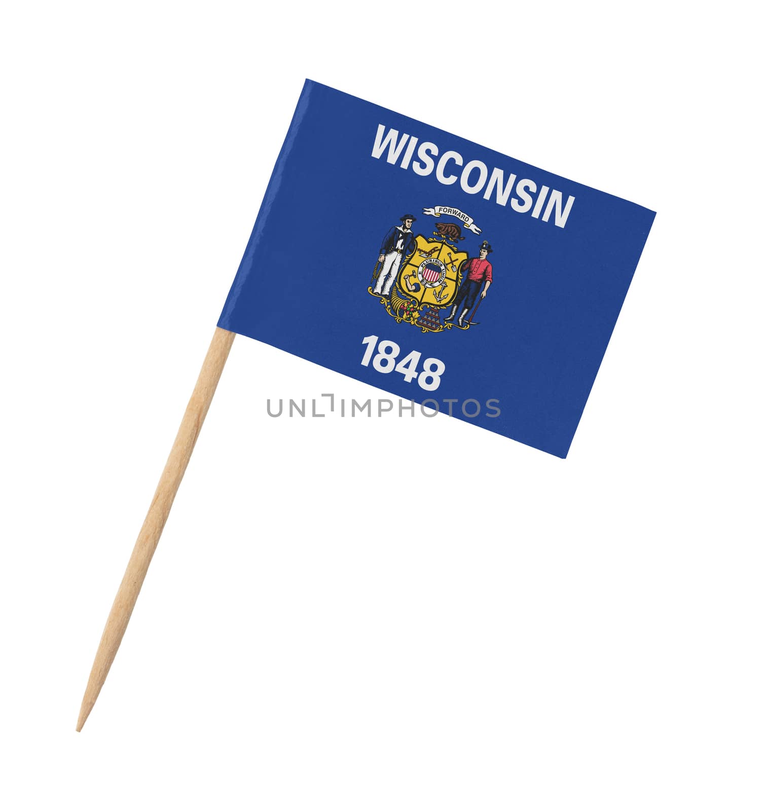 Small paper US-state flag on wooden stick - Wisconsin by michaklootwijk