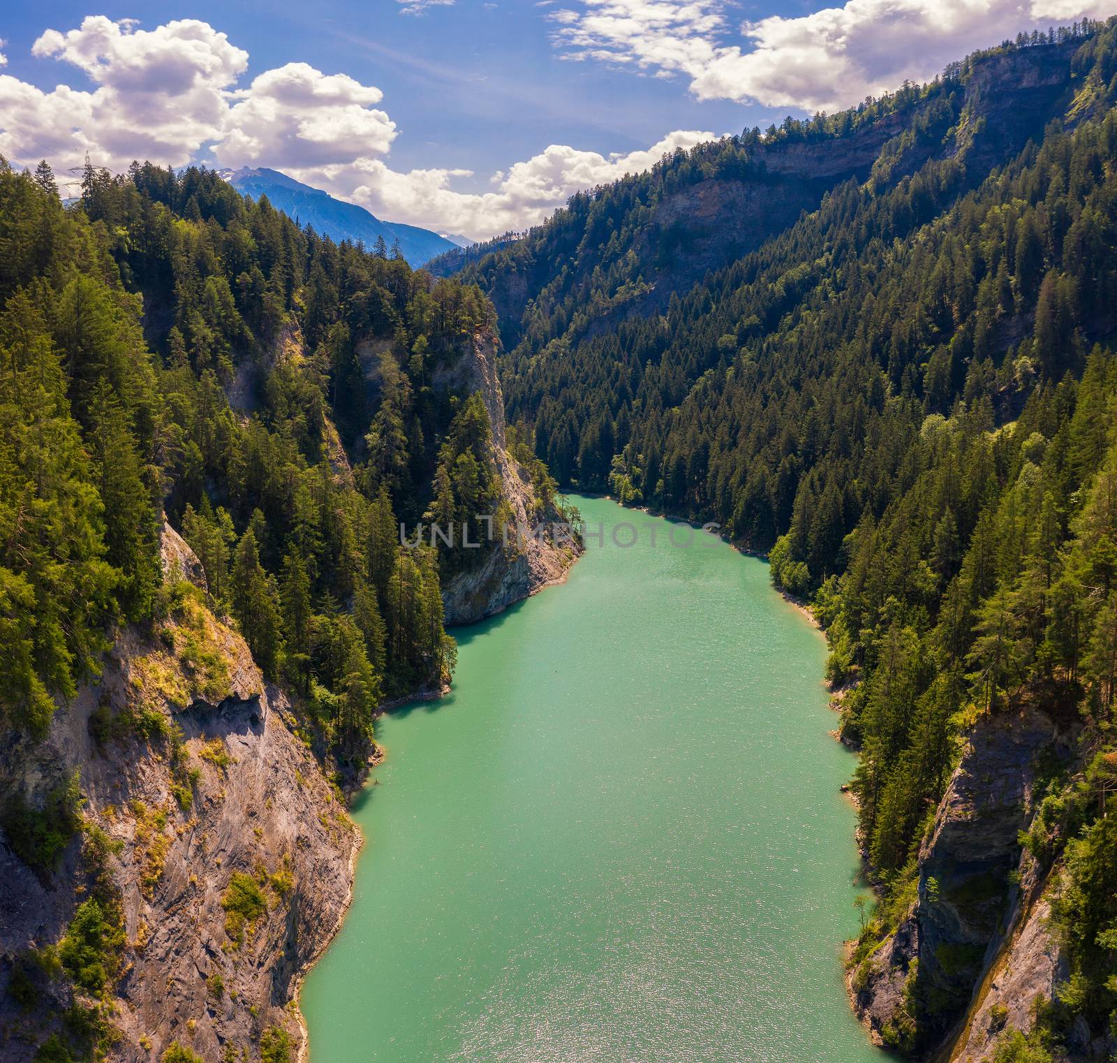 Aerial view of river Hinterrhein in the Swiss Alps, Switzerland by nickfox