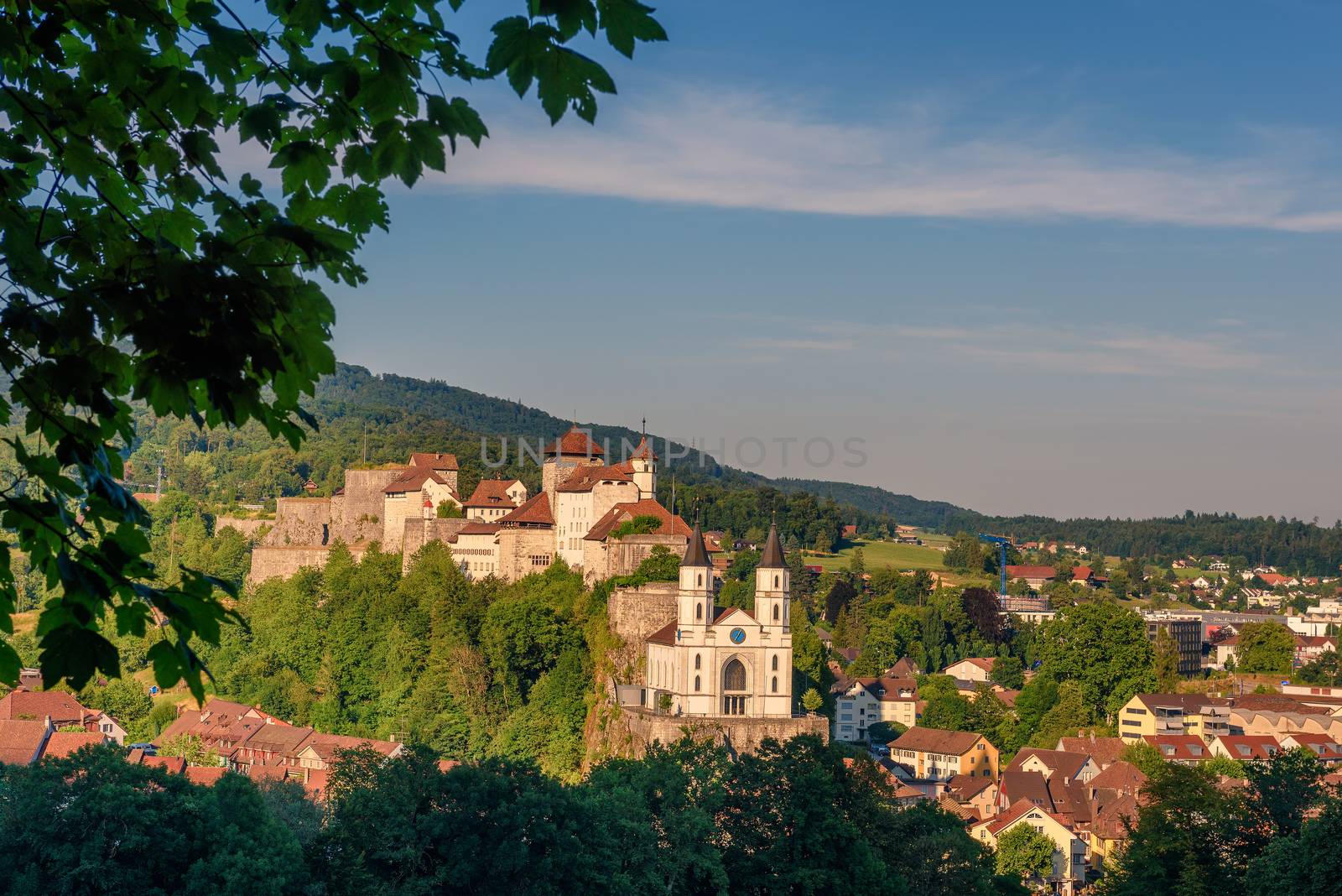 Cityscape of Aarburg and the medieval Aarburg Castle in the canton of Aargau in Switzerland