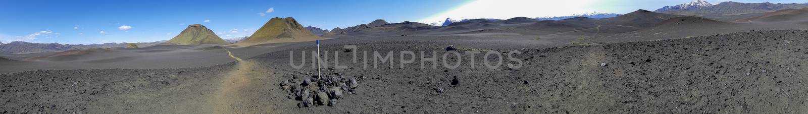 Black volcanic landscape in Katla nature reserve on Laugavegur hiking trail in Iceland. Panorama. by kb79