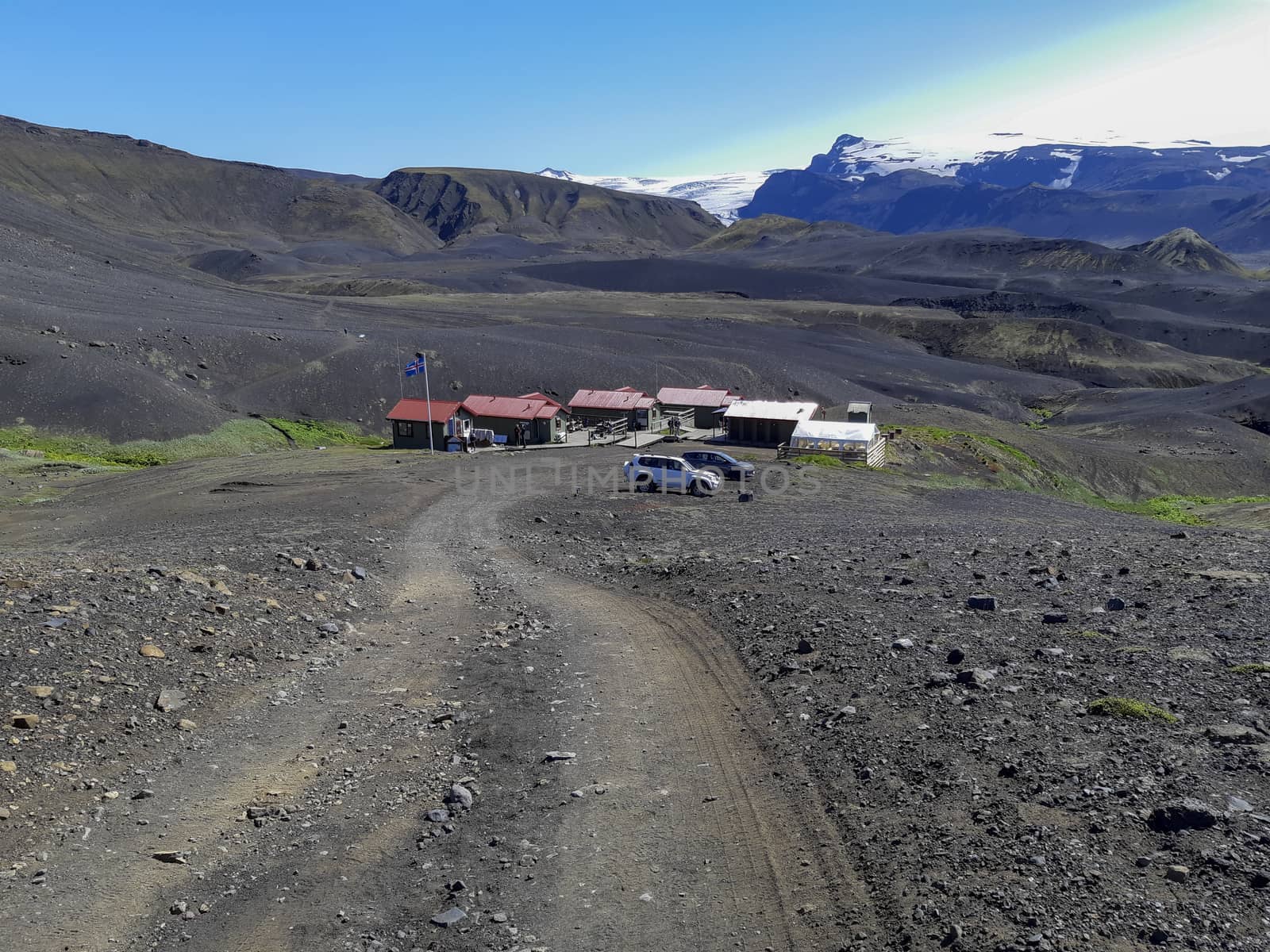 Emstrur, Iceland, July 2020: view on emstrur botnar hut on the laugavegur hiking trail. by kb79