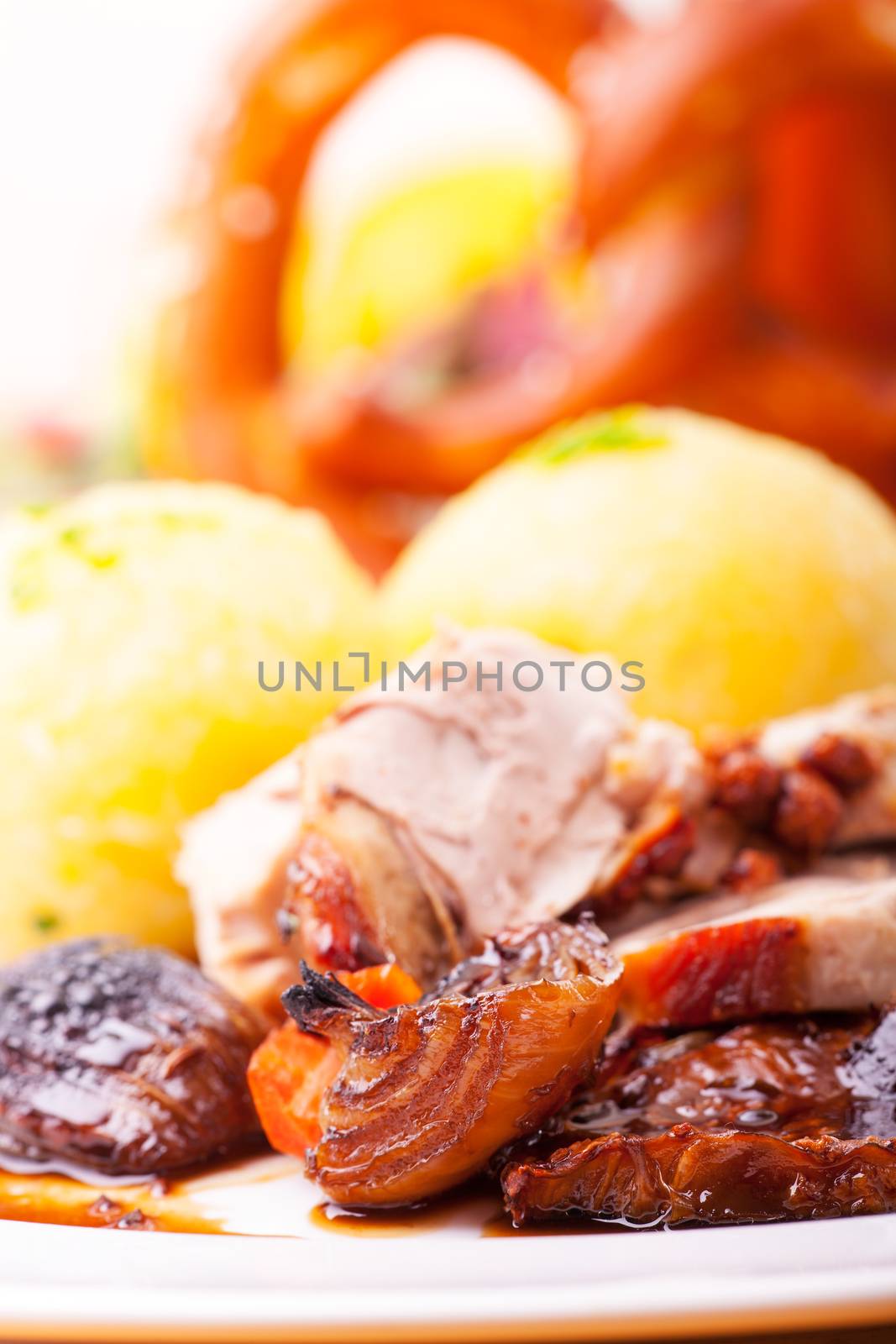 grilled bavarian pork meat with dumplings by bernjuer