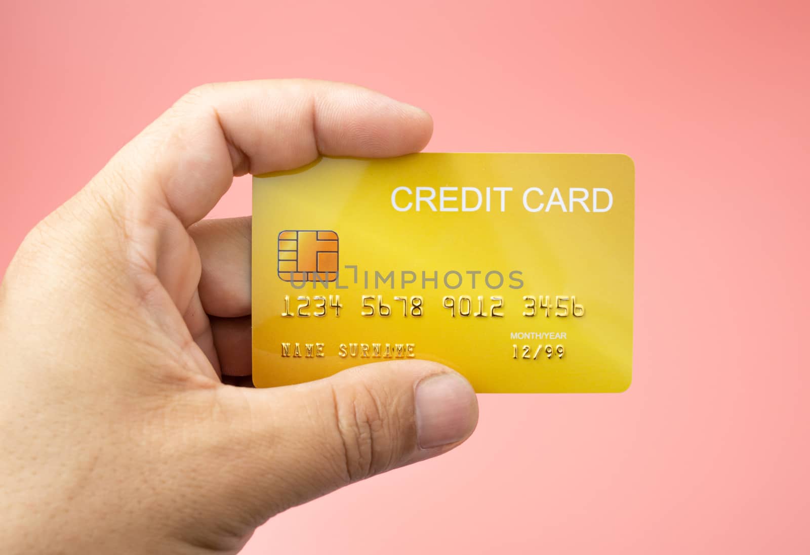 Hand man holding credit card mockup.