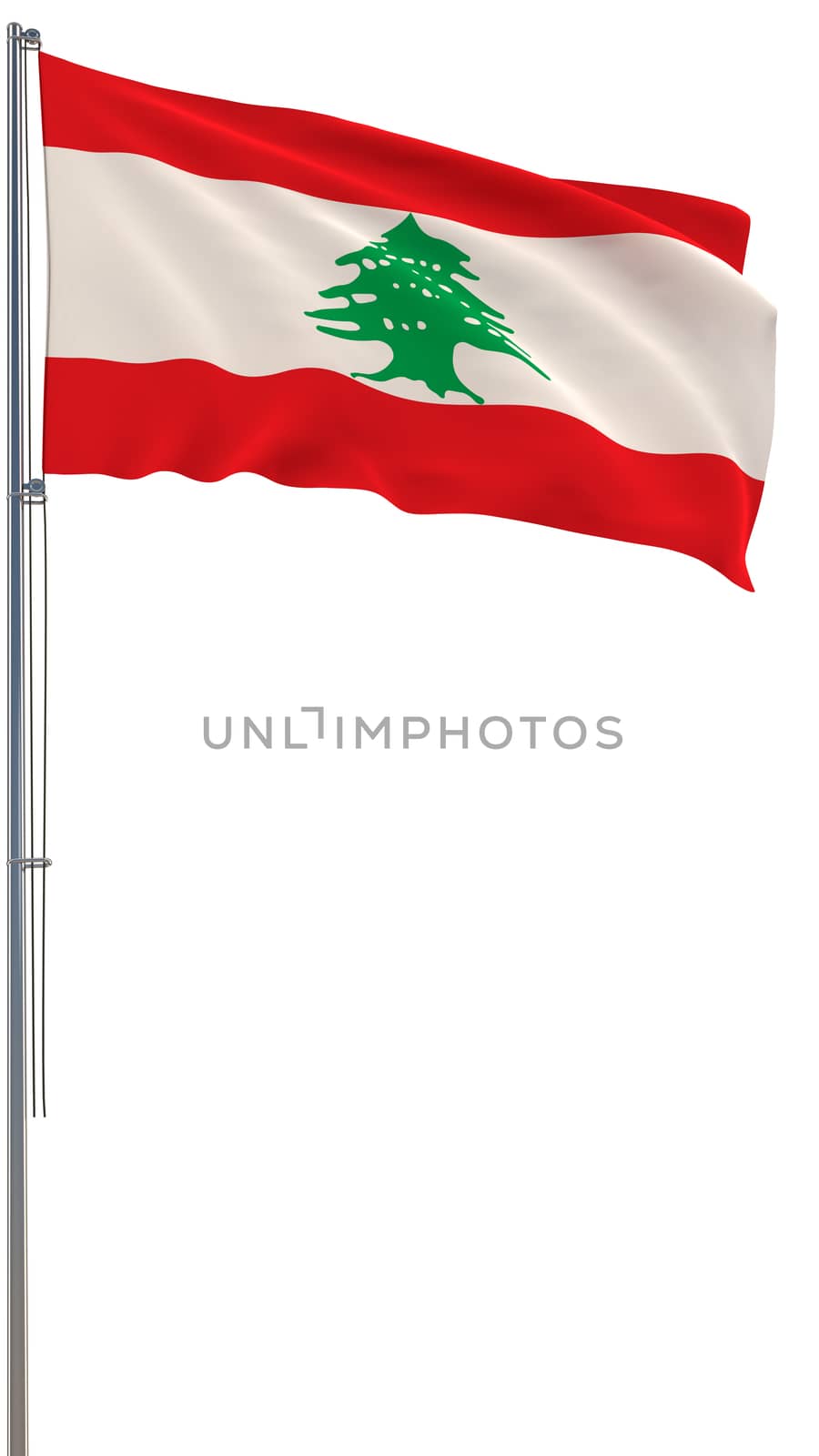 Lebanese flag waving in the wind, white background, realistic 3D rendering by gladder